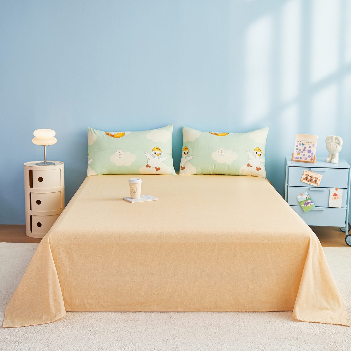 91家纺网 家纺一手货源 找家纺 尊妙被业 2026年新款全棉纯棉印花100%棉花夏被四件套被子被芯-卡通风 可达鸭