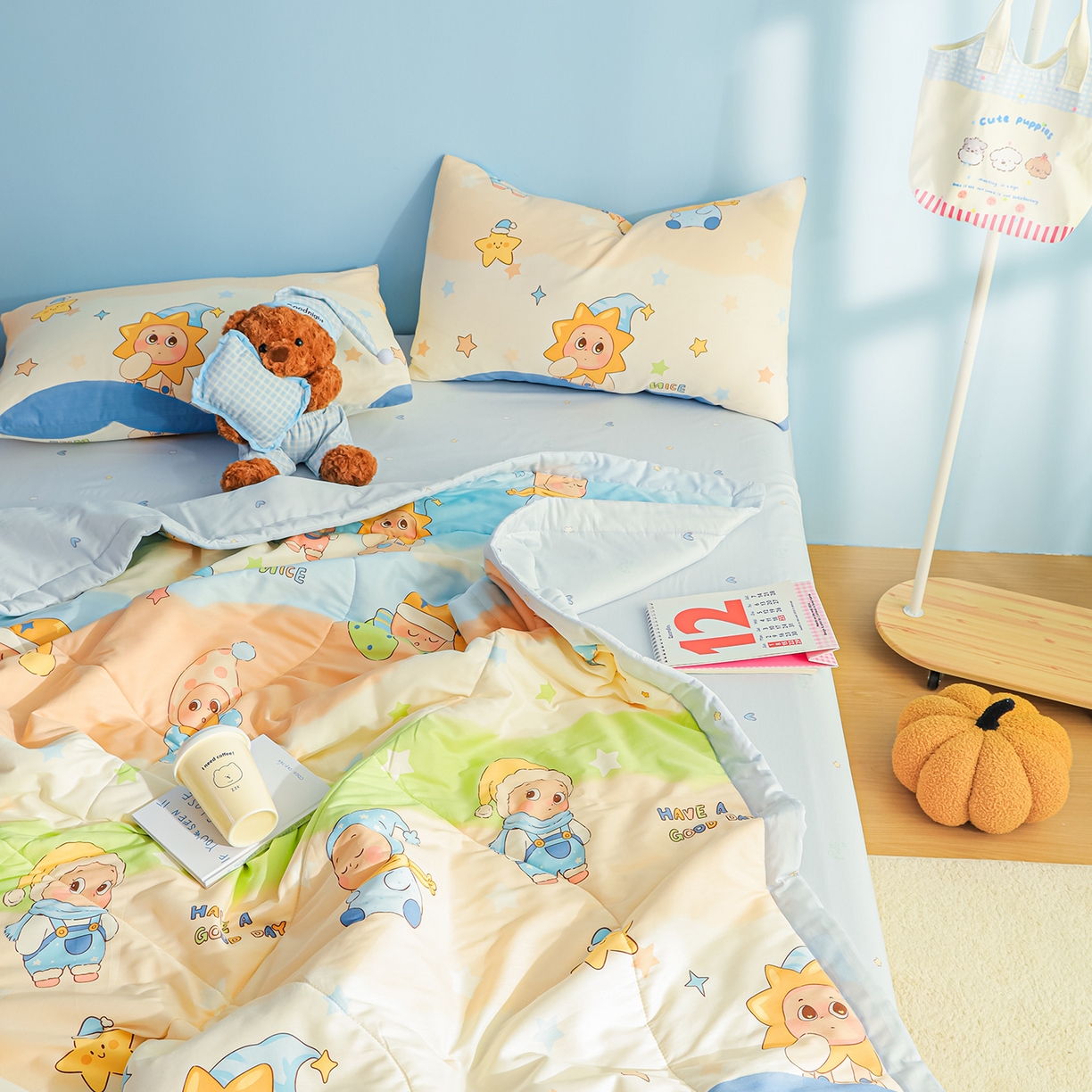 91家纺网 家纺一手货源 找家纺 尊妙被业 2026年新款全棉纯棉印花100%棉花夏被四件套被子被芯-卡通风 星梦童话