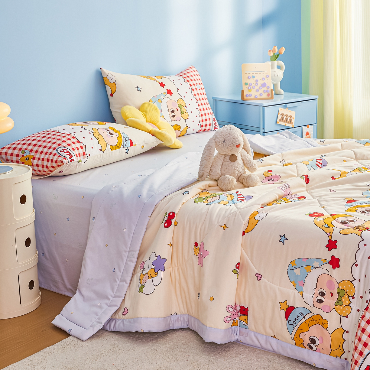 91家纺网 家纺一手货源 找家纺 尊妙被业 2026年新款全棉纯棉印花100%棉花夏被四件套被子被芯-卡通风 星星漫游记