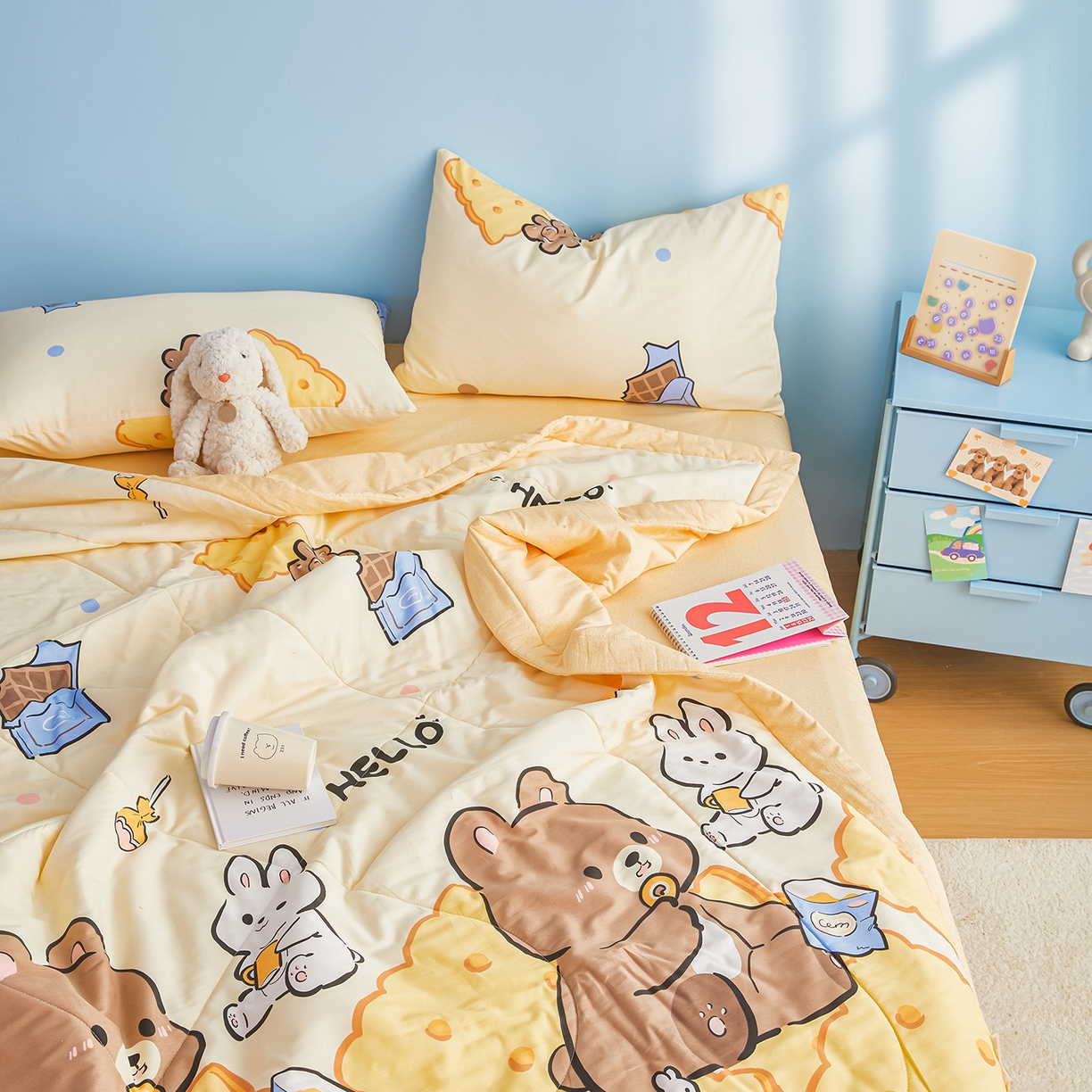 91家纺网 家纺一手货源 找家纺 尊妙被业 2026年新款全棉纯棉印花100%棉花夏被四件套被子被芯-卡通风 嘟嘟联盟