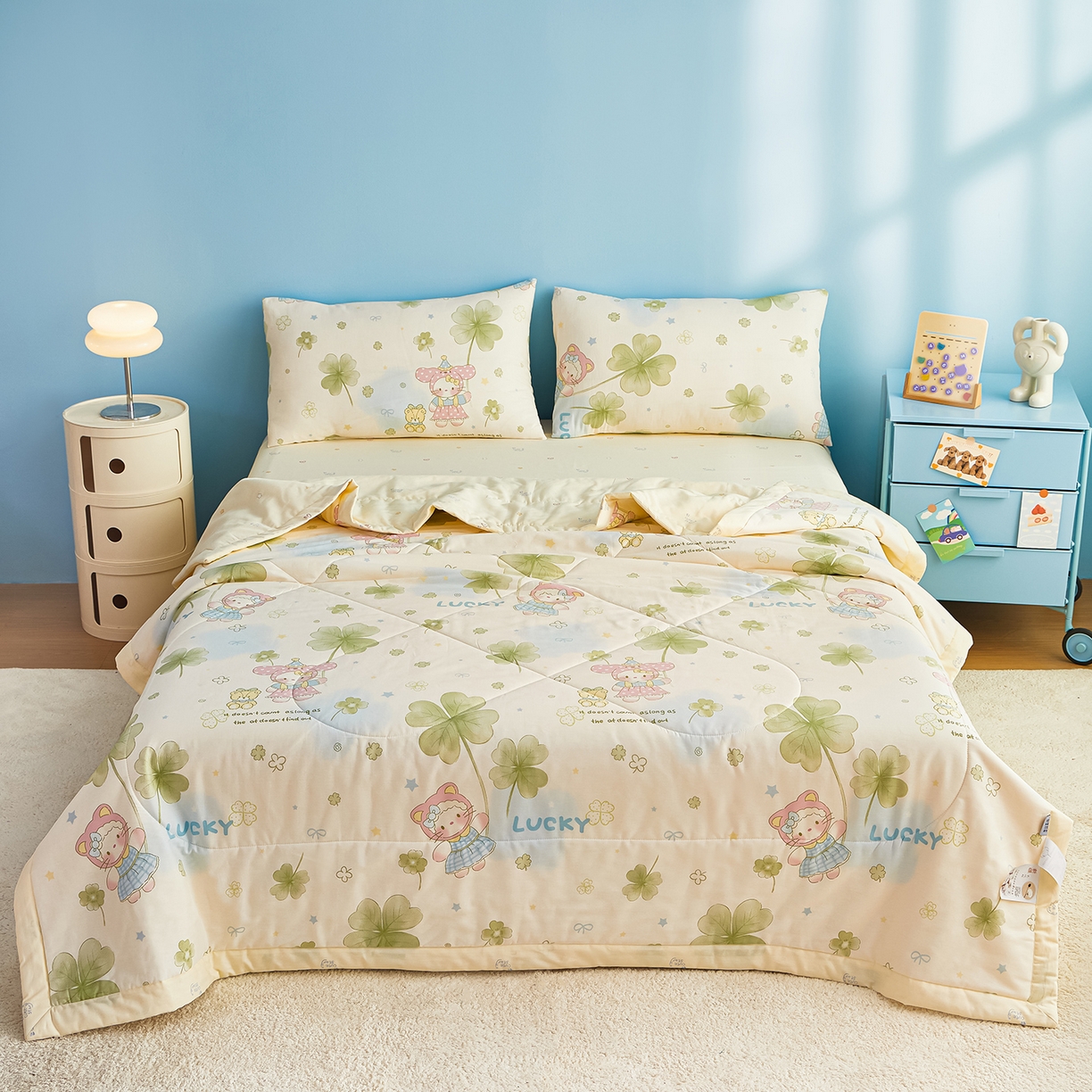 91家纺网 家纺一手货源 找家纺 尊妙被业 2026年新款全棉纯棉印花100%棉花夏被四件套被子被芯-卡通风 春日拾叶