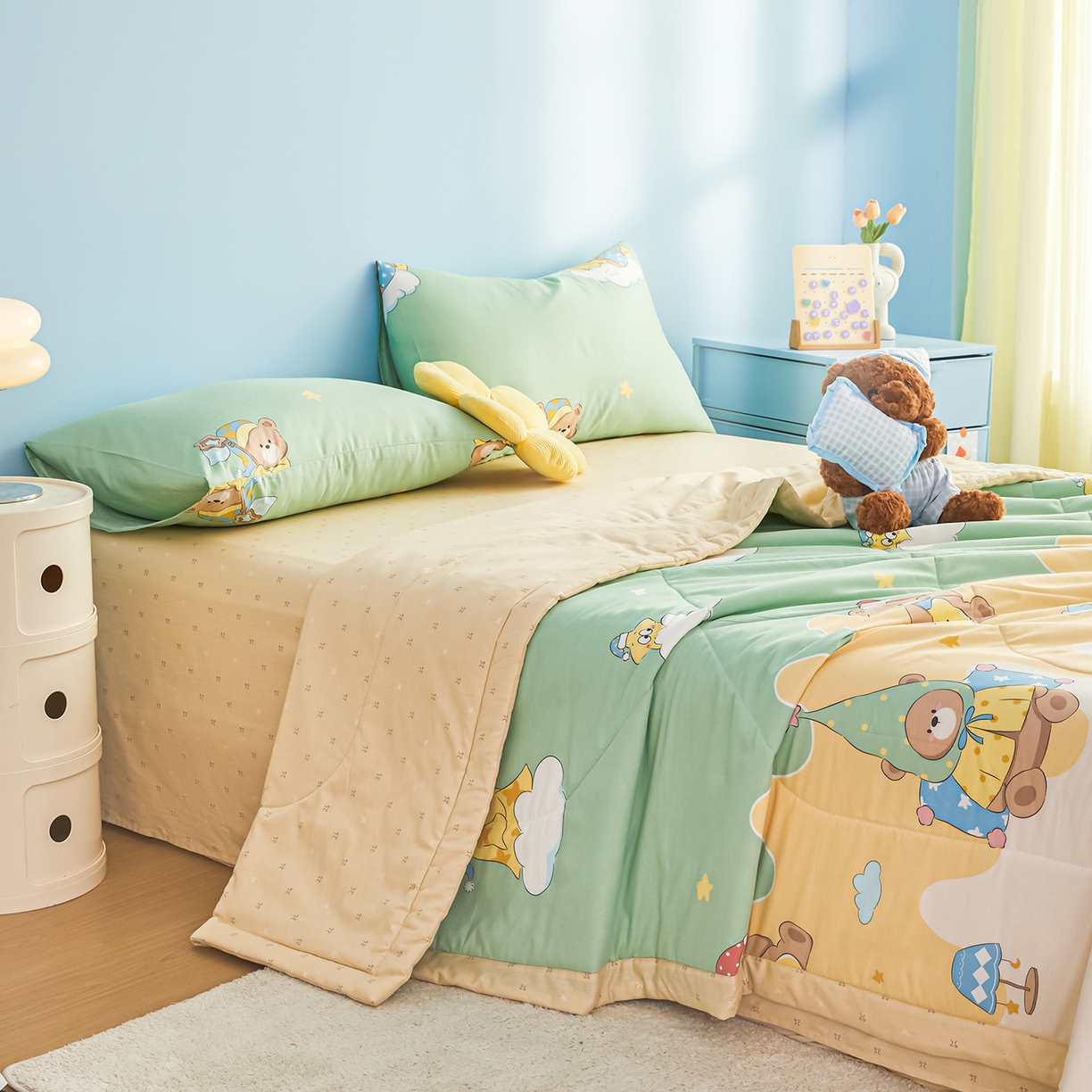 91家纺网 家纺一手货源 找家纺 尊妙被业 2026年新款全棉纯棉印花100%棉花夏被四件套被子被芯-卡通风 冰淇淋派对