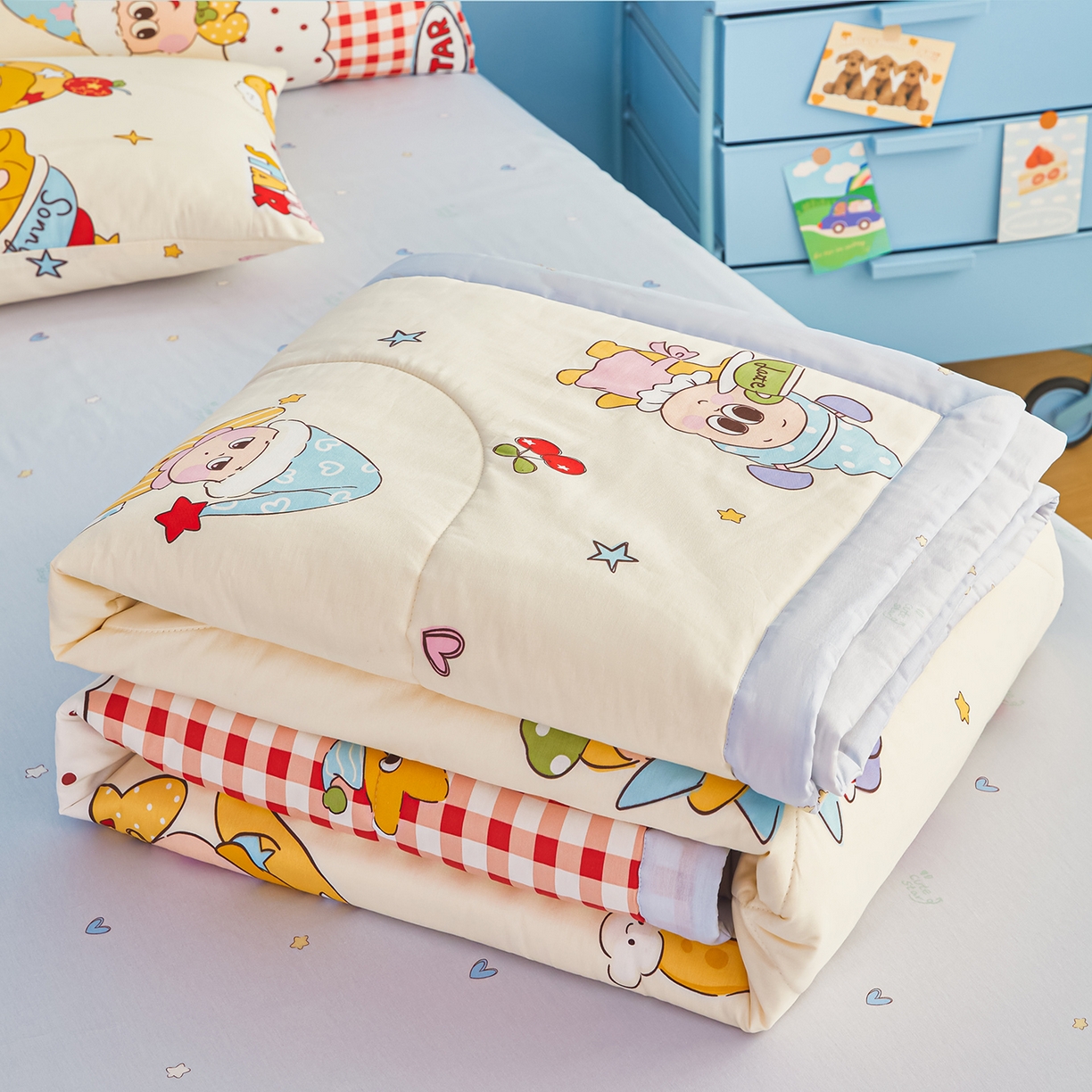 91家纺网 家纺一手货源 找家纺 尊妙被业 2026年新款全棉纯棉印花100%棉花夏被四件套被子被芯-卡通风 星星漫游记