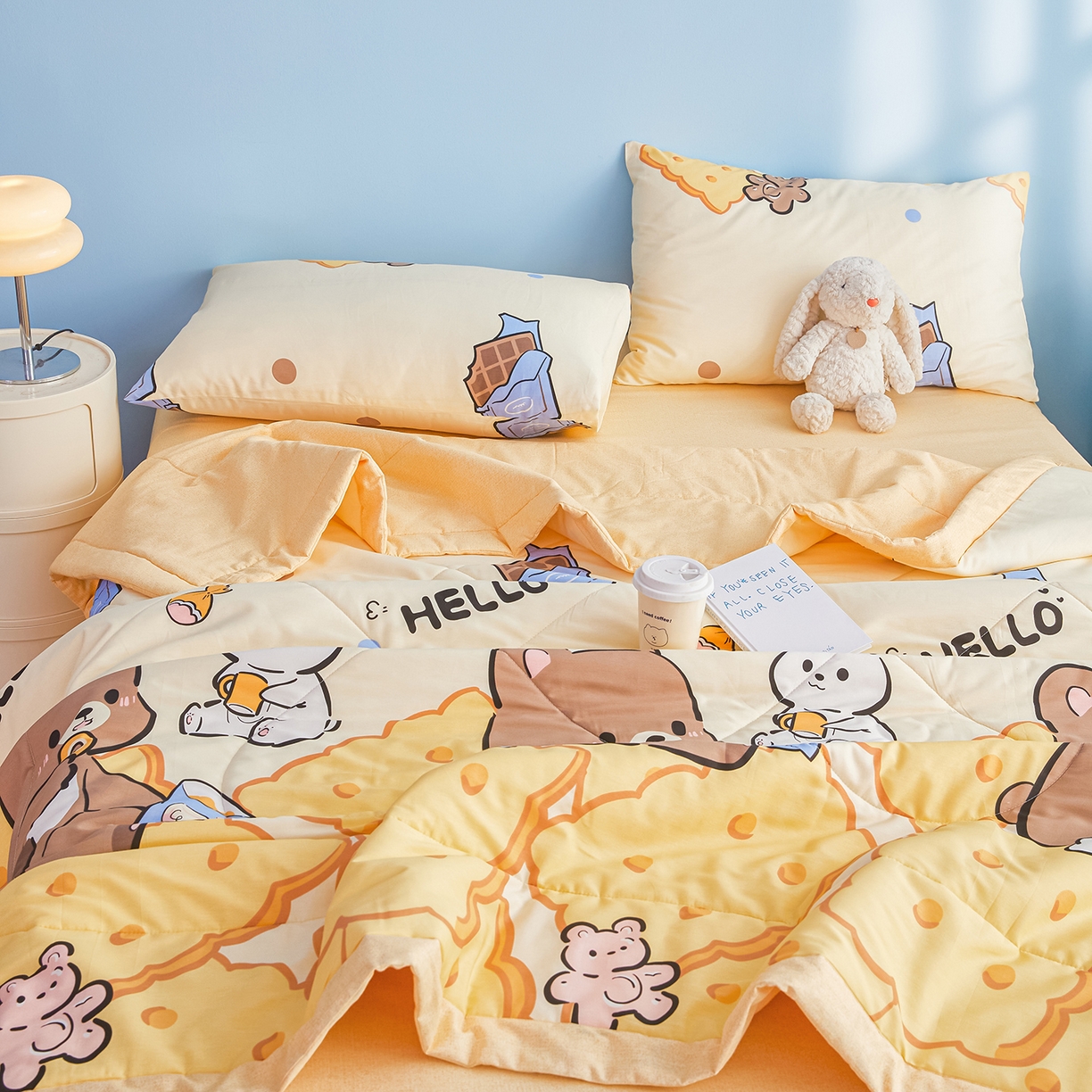 91家纺网 家纺一手货源 找家纺 尊妙被业 2026年新款全棉纯棉印花100%棉花夏被四件套被子被芯-卡通风 嘟嘟联盟