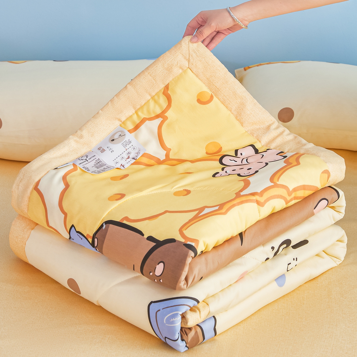 91家纺网 家纺一手货源 找家纺 尊妙被业 2026年新款全棉纯棉印花100%棉花夏被四件套被子被芯-卡通风 嘟嘟联盟