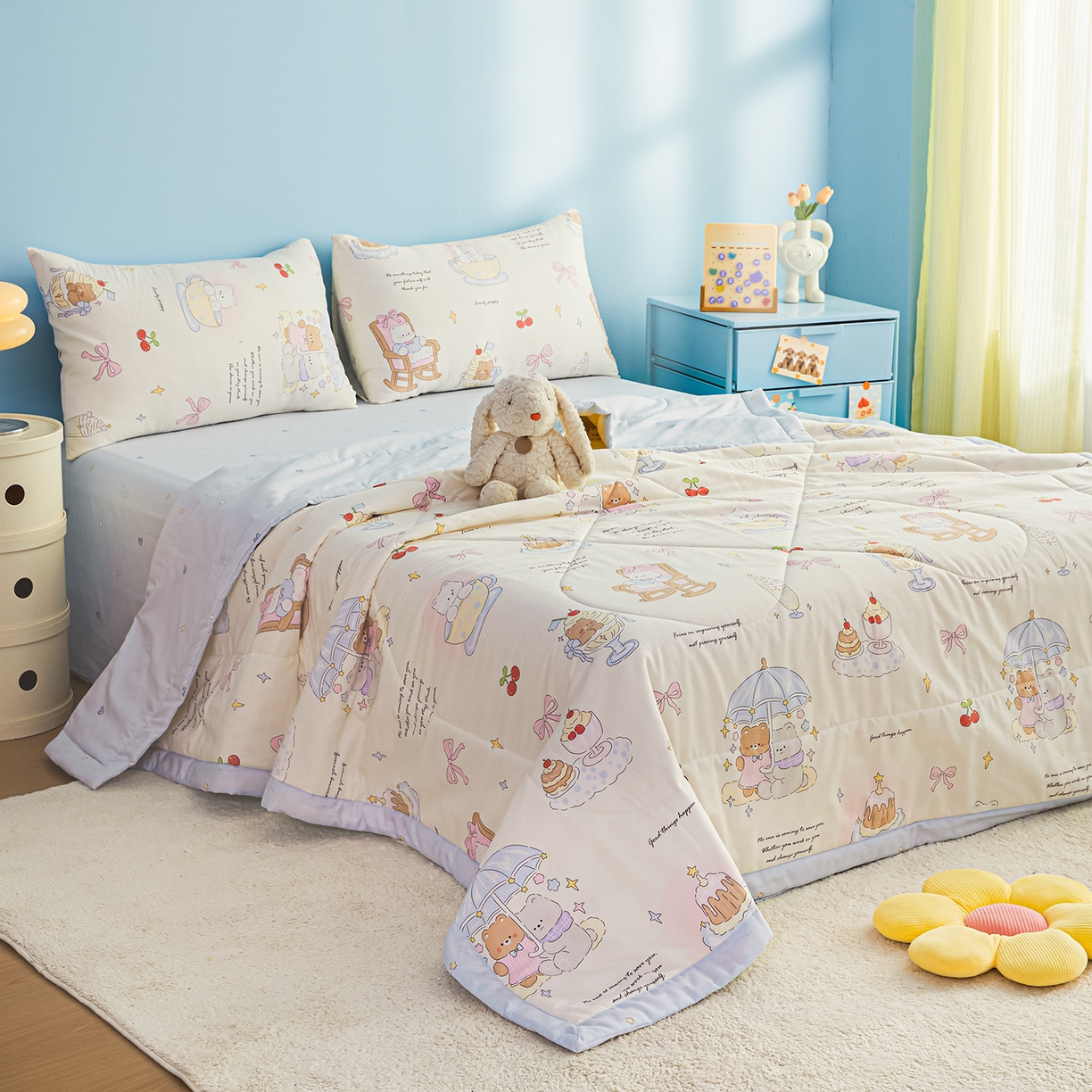 91家纺网 家纺一手货源 找家纺 尊妙被业 2026年新款全棉纯棉印花100%棉花夏被四件套被子被芯-卡通风 蜜罐物语