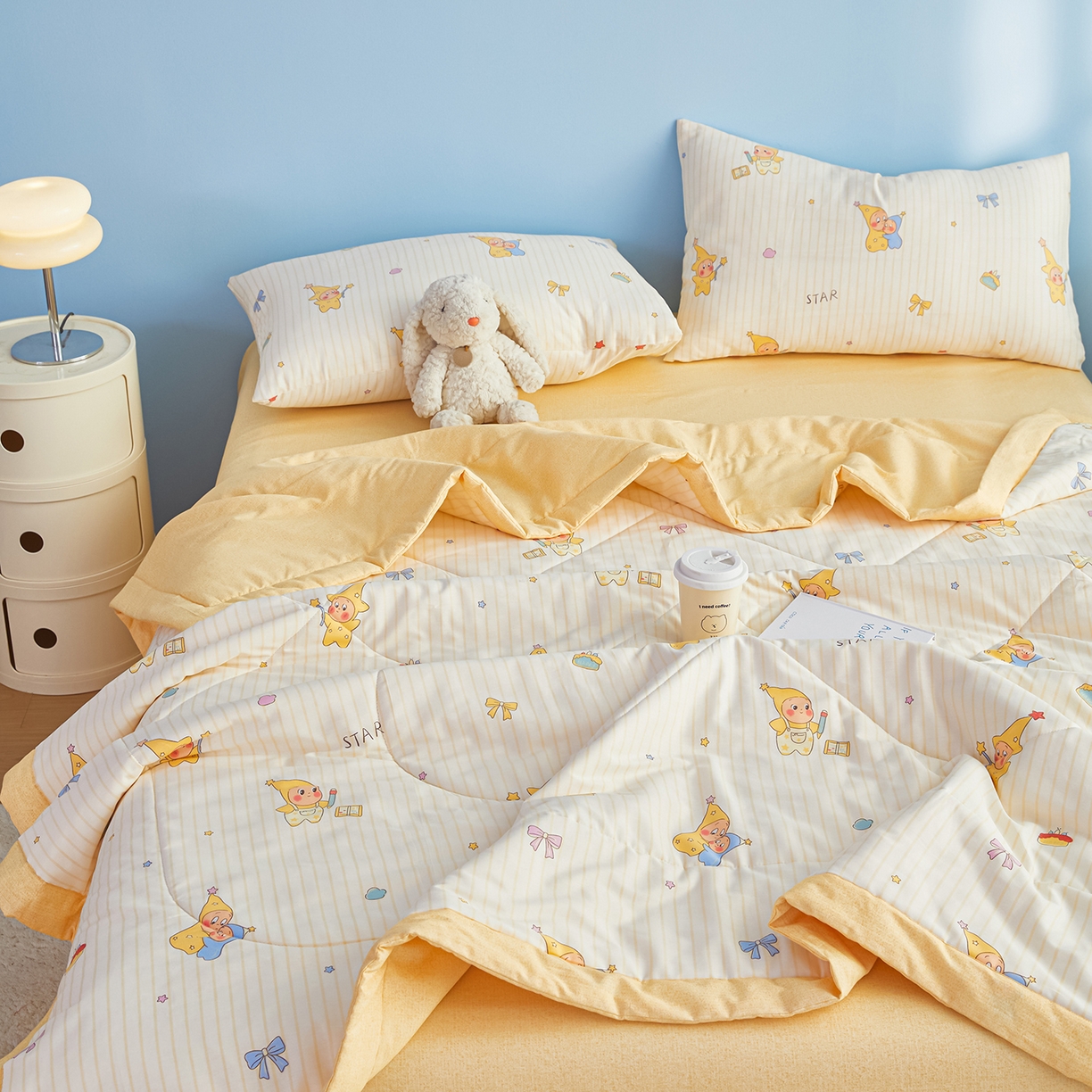 91家纺网 家纺一手货源 找家纺 尊妙被业 2026年新款全棉纯棉印花100%棉花夏被四件套被子被芯-卡通风 星星宝贝