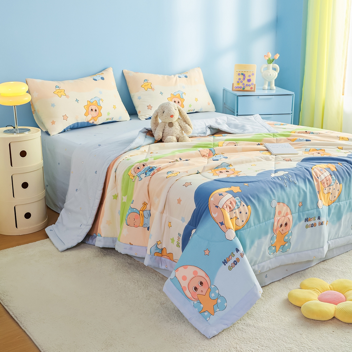 91家纺网 家纺一手货源 找家纺 尊妙被业 2026年新款全棉纯棉印花100%棉花夏被四件套被子被芯-卡通风 星梦童话