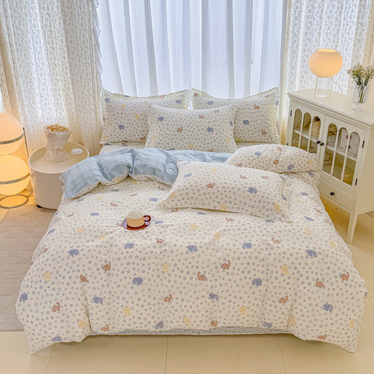 91家纺网 家纺一手货源 找家纺 安逸家纺 2026新款全棉纯棉印花12868系列-被套单件单被套 蓝星动物园