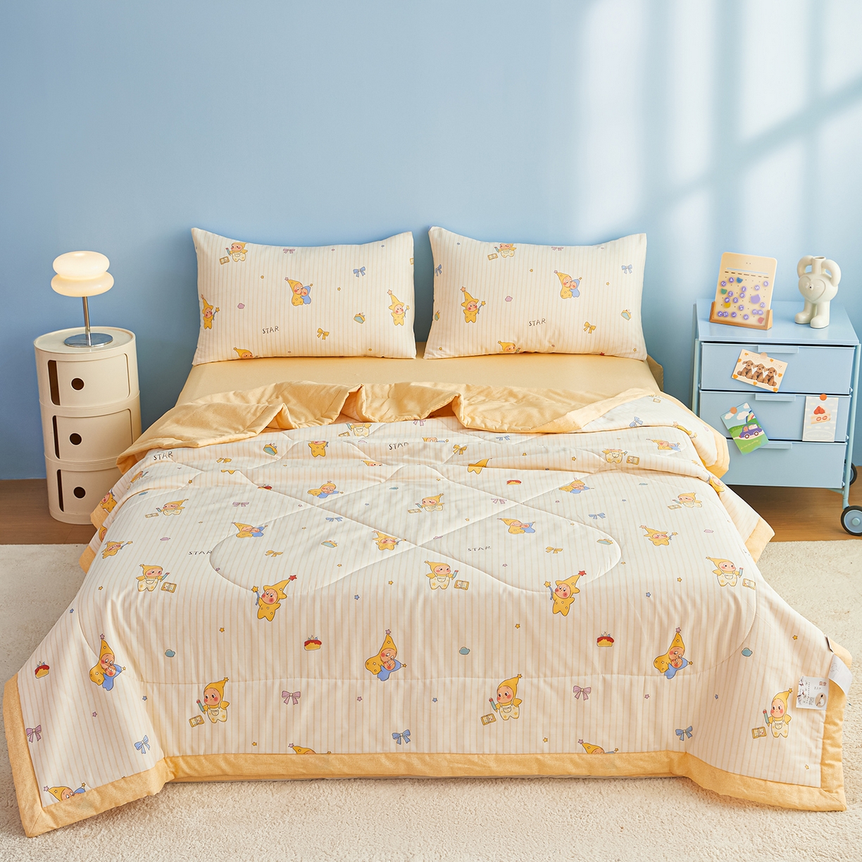 91家纺网 家纺一手货源 找家纺 尊妙被业 2026年新款全棉纯棉印花100%棉花夏被四件套被子被芯-卡通风 星星宝贝