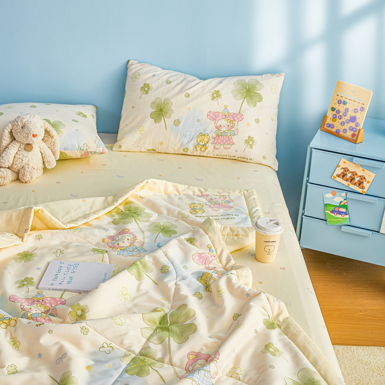 91家纺网 家纺一手货源 找家纺 尊妙被业 2026年新款全棉纯棉印花100%棉花夏被四件套被子被芯-卡通风 春日拾叶