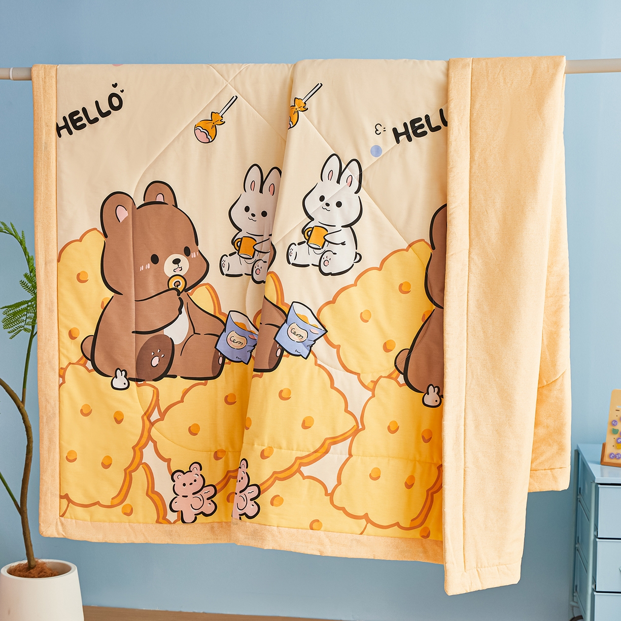 91家纺网 家纺一手货源 找家纺 尊妙被业 2026年新款全棉纯棉印花100%棉花夏被四件套被子被芯-卡通风 嘟嘟联盟