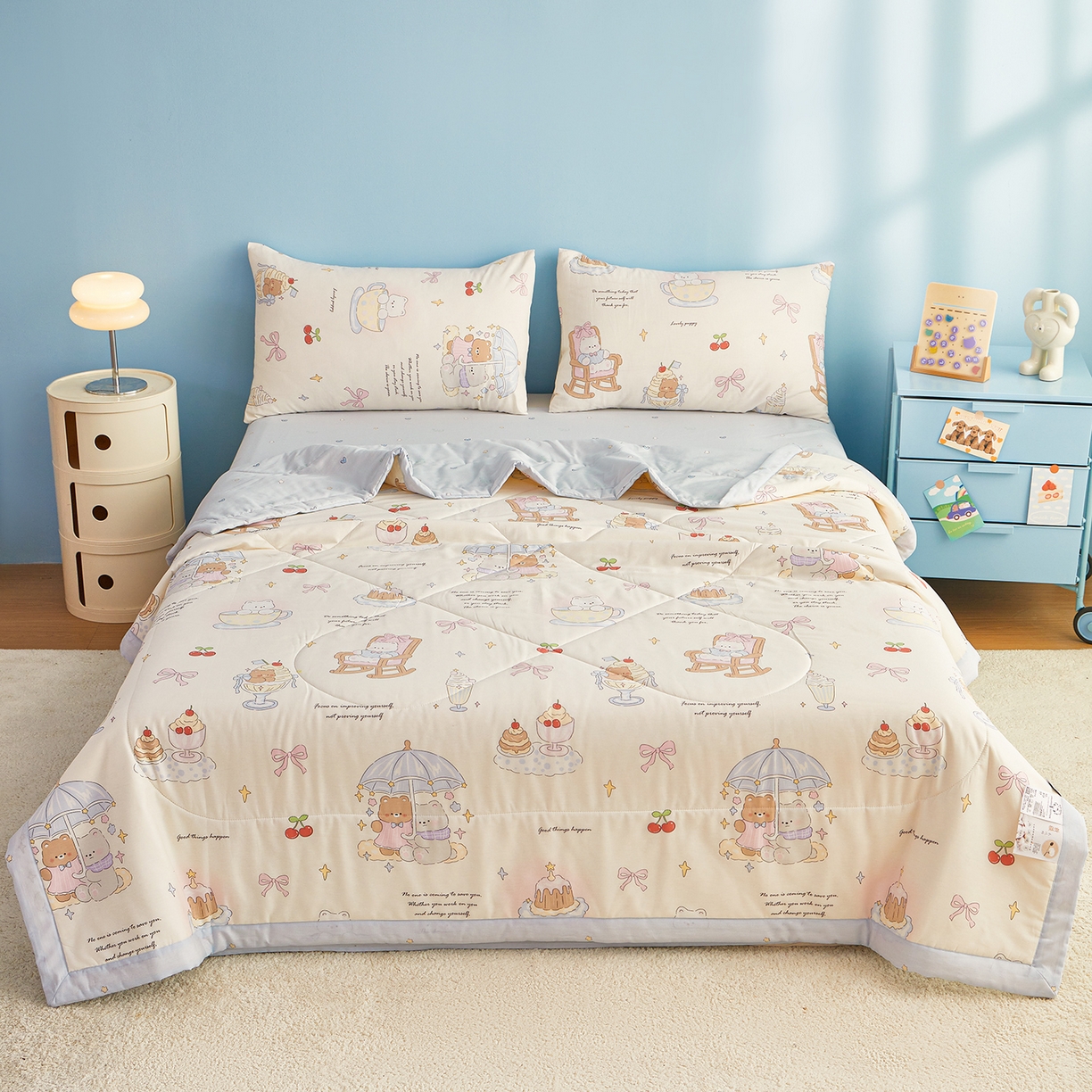 91家纺网 家纺一手货源 找家纺 尊妙被业 2026年新款全棉纯棉印花100%棉花夏被四件套被子被芯-卡通风 蜜罐物语