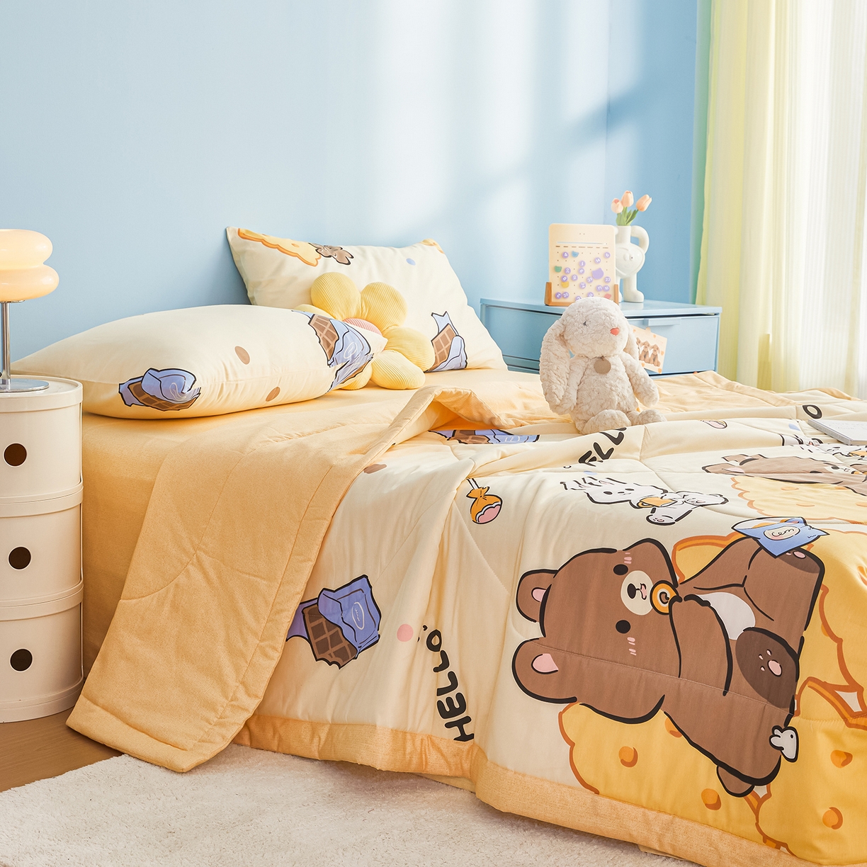 91家纺网 家纺一手货源 找家纺 尊妙被业 2026年新款全棉纯棉印花100%棉花夏被四件套被子被芯-卡通风 嘟嘟联盟