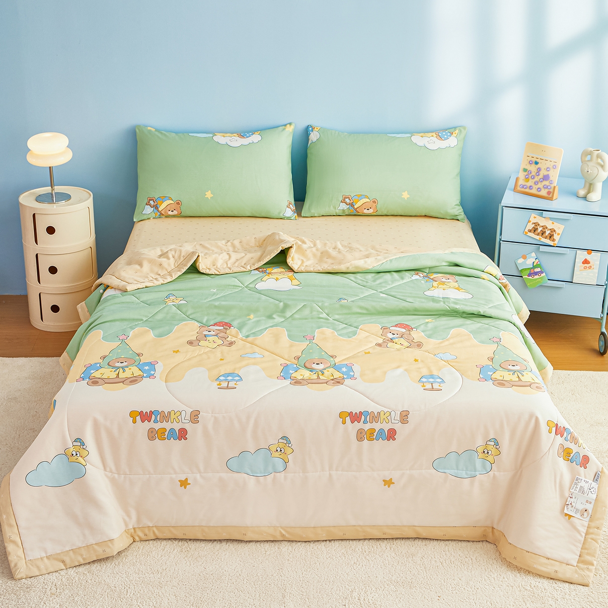 91家纺网 家纺一手货源 找家纺 尊妙被业 2026年新款全棉纯棉印花100%棉花夏被四件套被子被芯-卡通风 冰淇淋派对