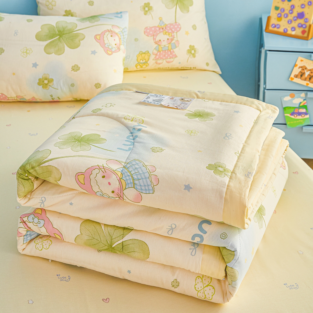 91家纺网 家纺一手货源 找家纺 尊妙被业 2026年新款全棉纯棉印花100%棉花夏被四件套被子被芯-卡通风 春日拾叶
