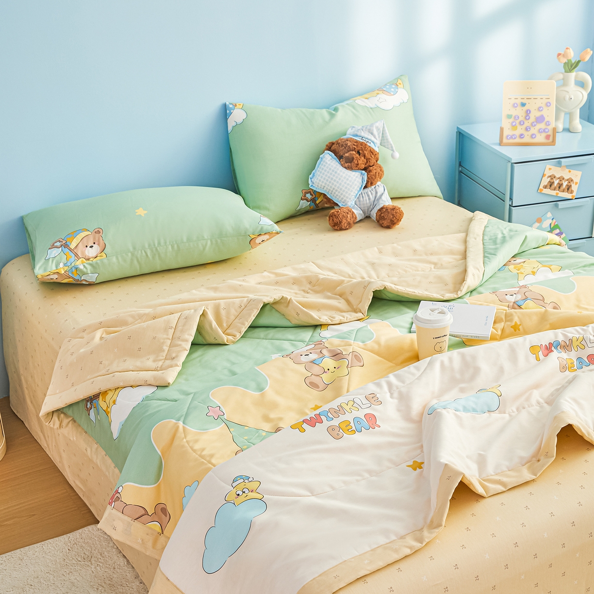 91家纺网 家纺一手货源 找家纺 尊妙被业 2026年新款全棉纯棉印花100%棉花夏被四件套被子被芯-卡通风 冰淇淋派对