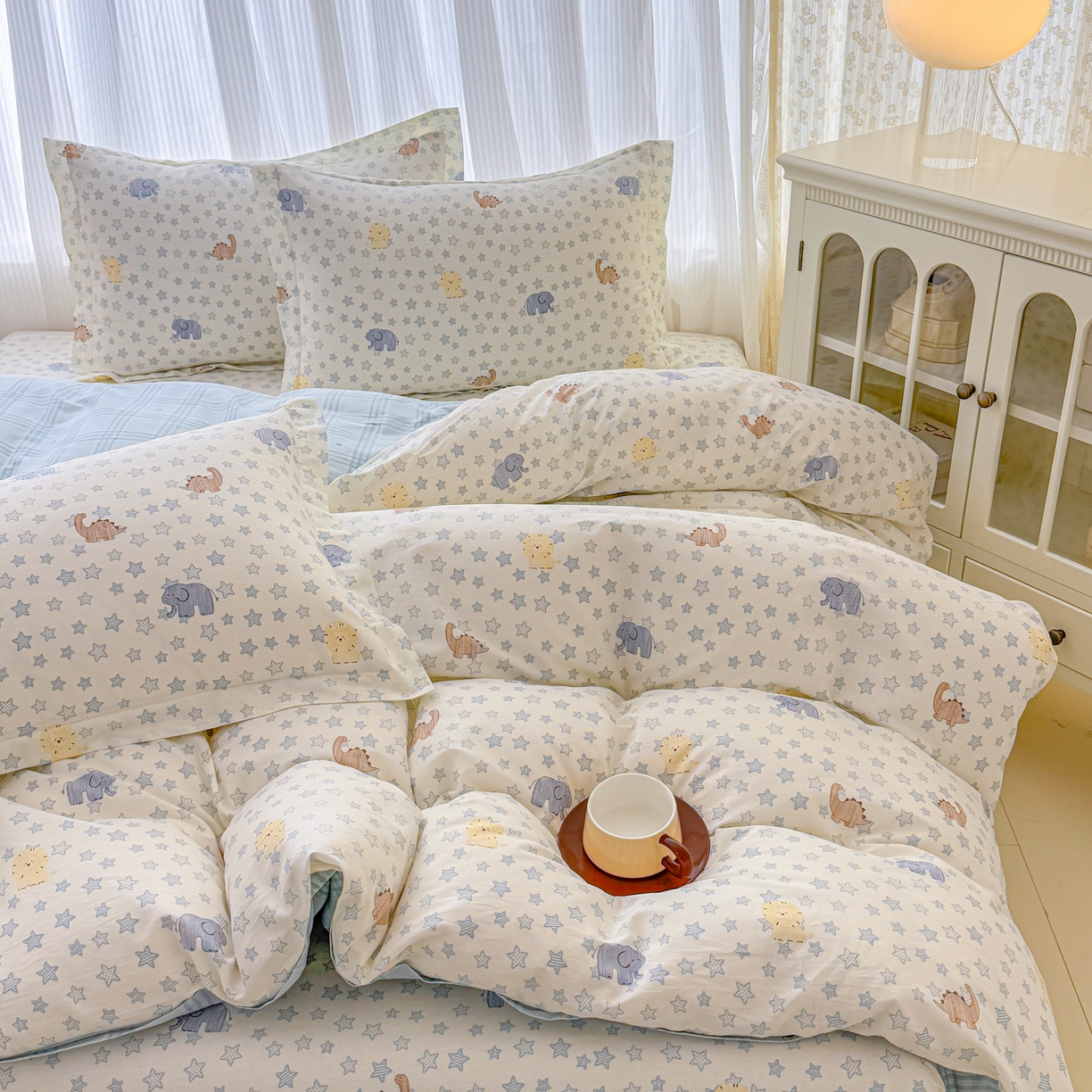 91家纺网 家纺一手货源 找家纺 安逸家纺 2026新款全棉纯棉印花12868系列-被套单件单被套 蓝星动物园