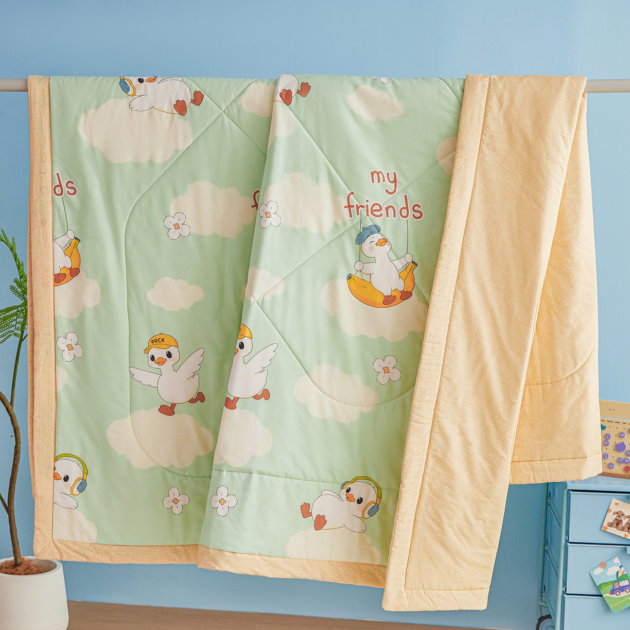 91家纺网 家纺一手货源 找家纺 尊妙被业 2026年新款全棉纯棉印花100%棉花夏被四件套被子被芯-卡通风 可达鸭