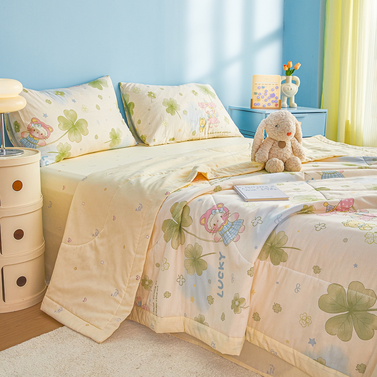 91家纺网 家纺一手货源 找家纺 尊妙被业 2026年新款全棉纯棉印花100%棉花夏被四件套被子被芯-卡通风 春日拾叶