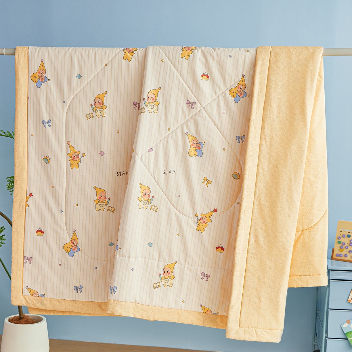 91家纺网 家纺一手货源 找家纺 尊妙被业 2026年新款全棉纯棉印花100%棉花夏被四件套被子被芯-卡通风 星星宝贝