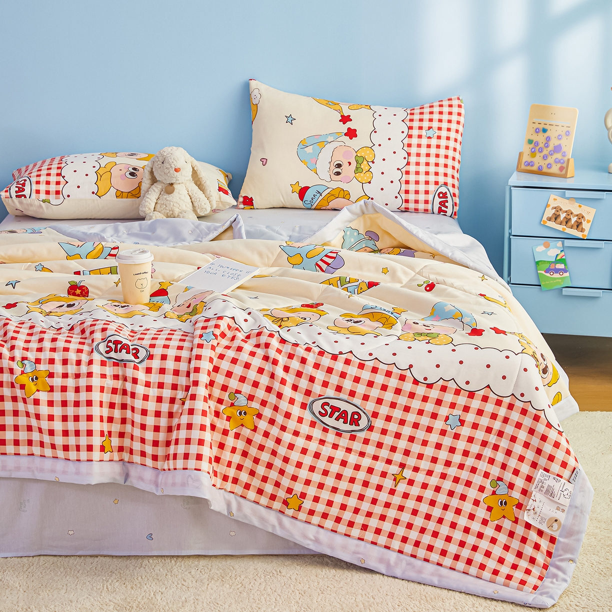 91家纺网 家纺一手货源 找家纺 尊妙被业 2026年新款全棉纯棉印花100%棉花夏被四件套被子被芯-卡通风 星星漫游记