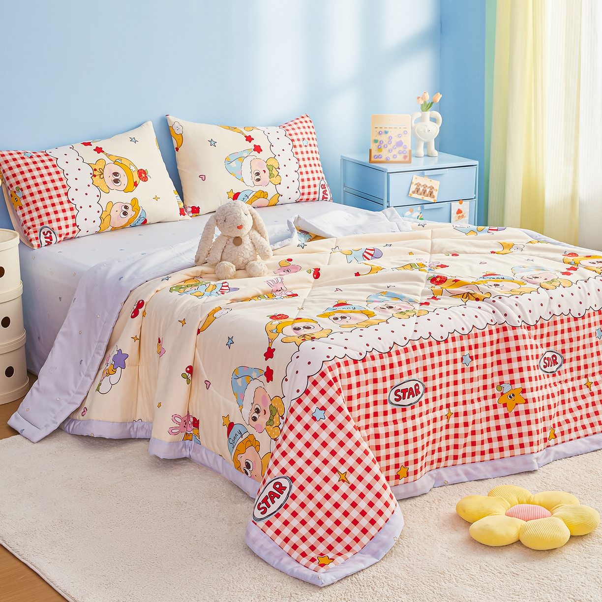 91家纺网 家纺一手货源 找家纺 尊妙被业 2026年新款全棉纯棉印花100%棉花夏被四件套被子被芯-卡通风 星星漫游记