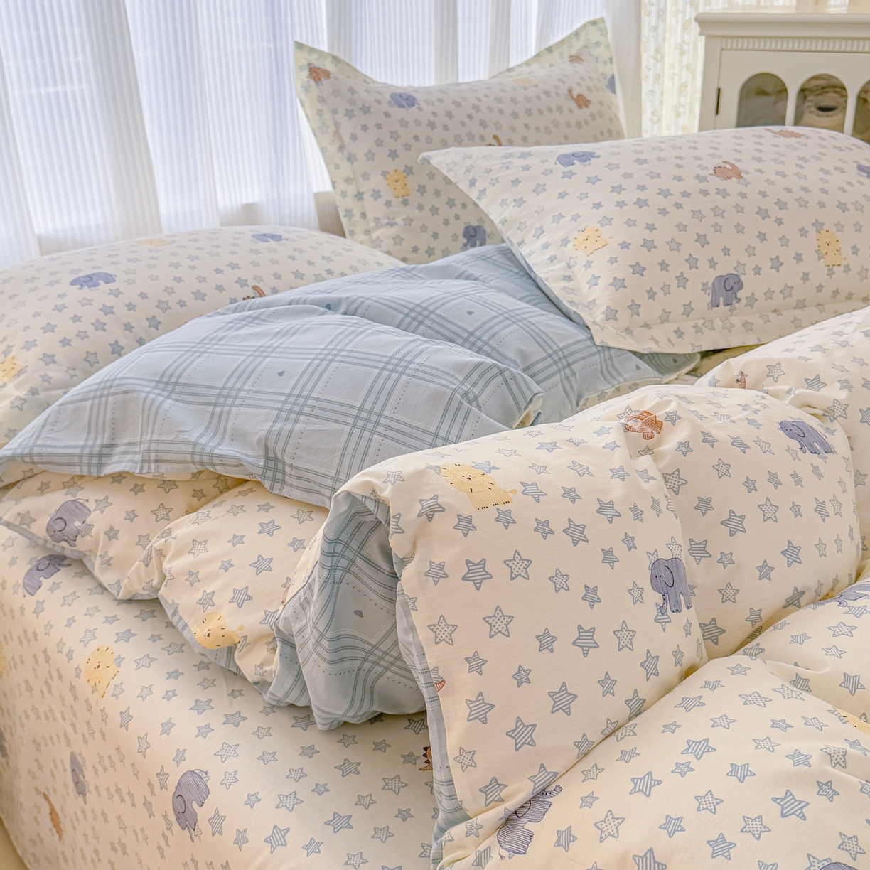 91家纺网 家纺一手货源 找家纺 安逸家纺 2026新款全棉纯棉印花12868系列-被套单件单被套 蓝星动物园