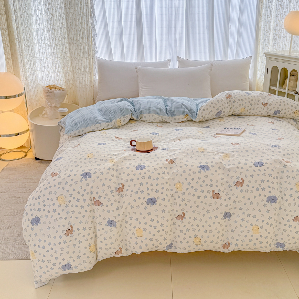 91家纺网 家纺一手货源 找家纺 安逸家纺 2026新款全棉纯棉印花12868系列-被套单件单被套 蓝星动物园