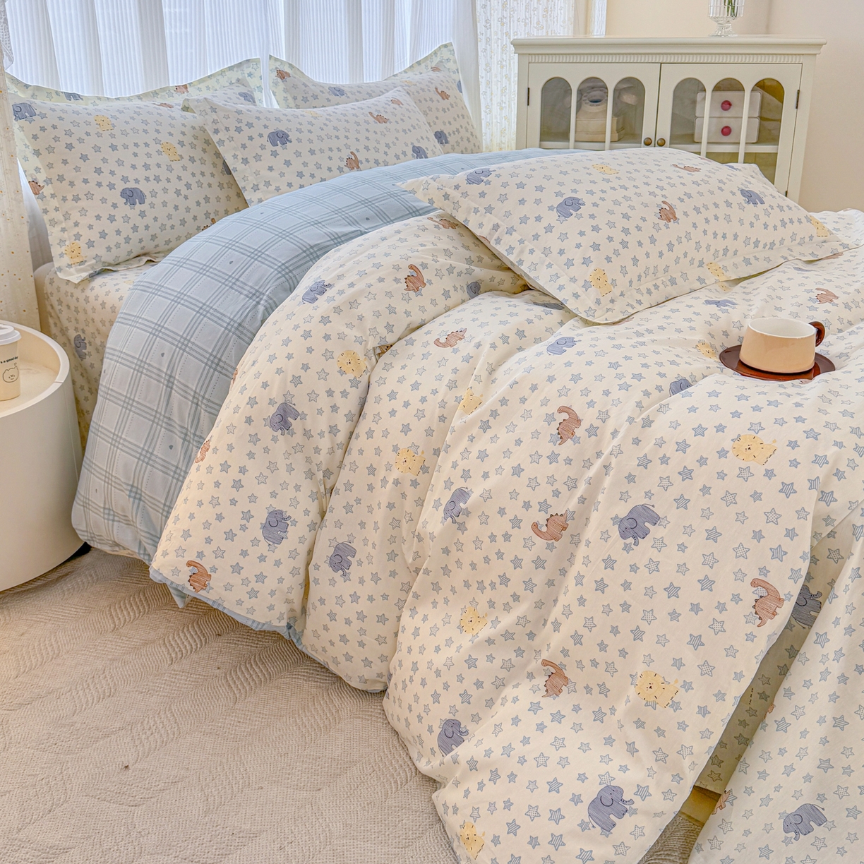 91家纺网 家纺一手货源 找家纺 安逸家纺 2026新款全棉纯棉印花12868系列-被套单件单被套 蓝星动物园