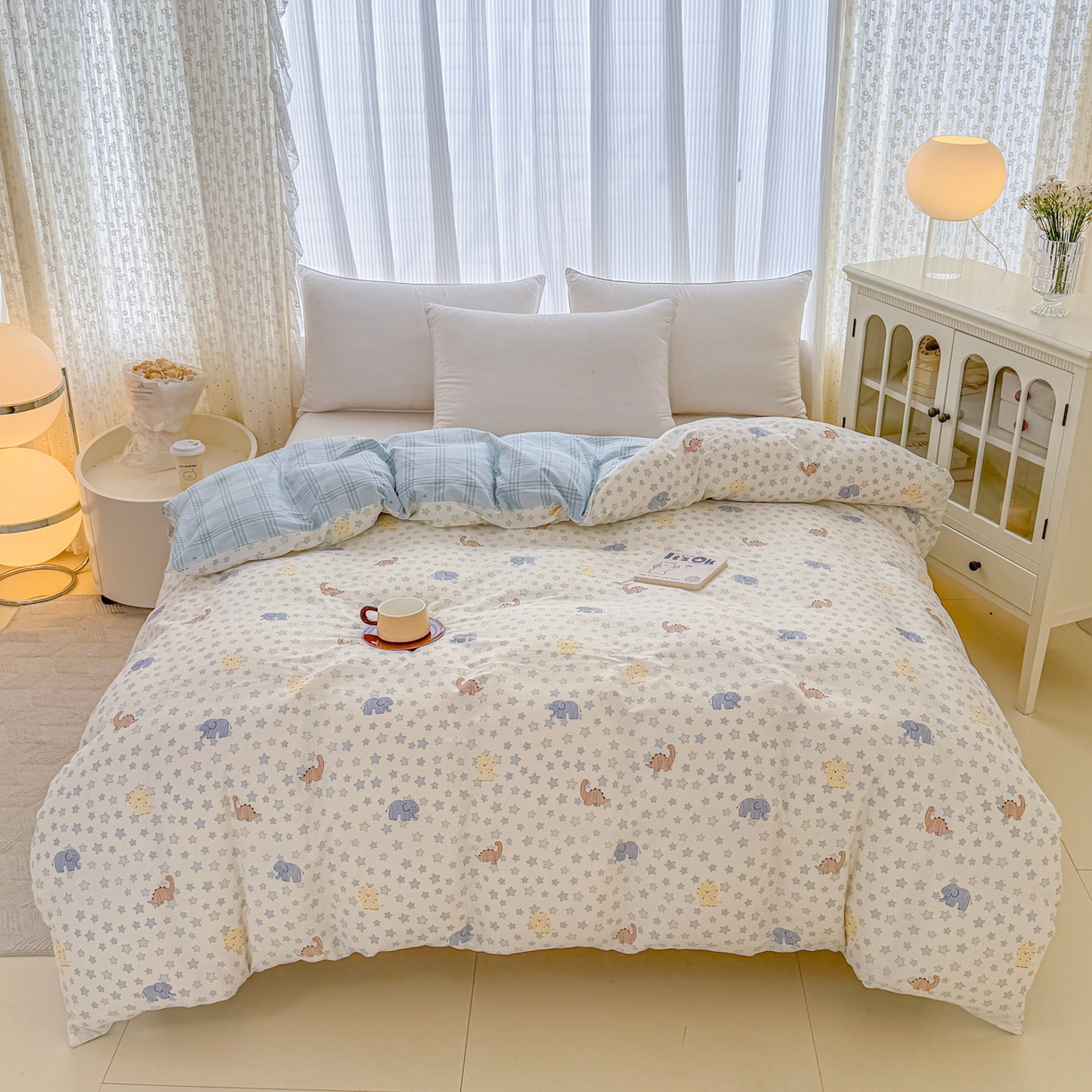 91家纺网 家纺一手货源 找家纺 安逸家纺 2026新款全棉纯棉印花12868系列-被套单件单被套 蓝星动物园