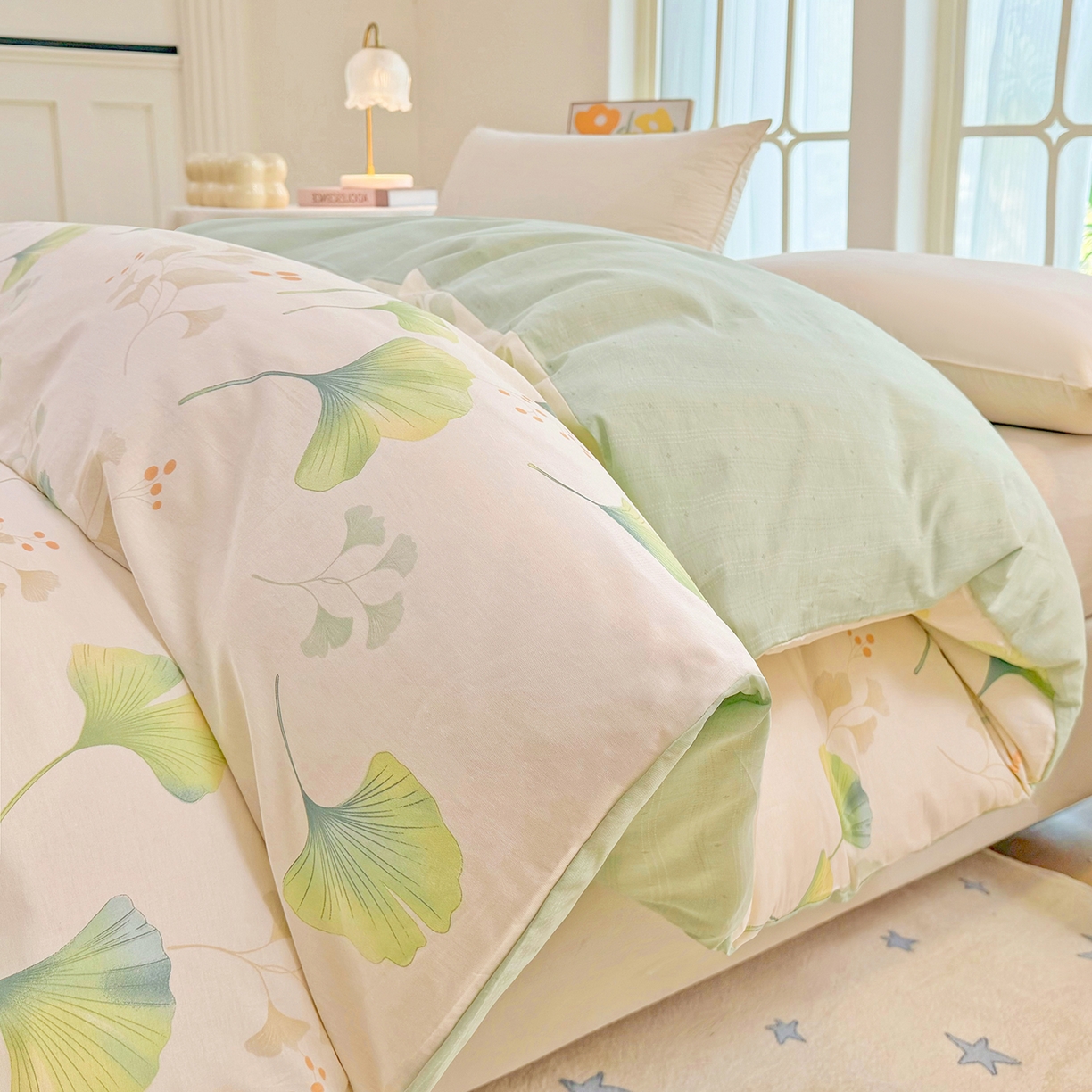 91家纺网 家纺一手货源 找家纺 安逸家纺 2026新款全棉纯棉印花12868系列-被套单件单被套 青绿银杏