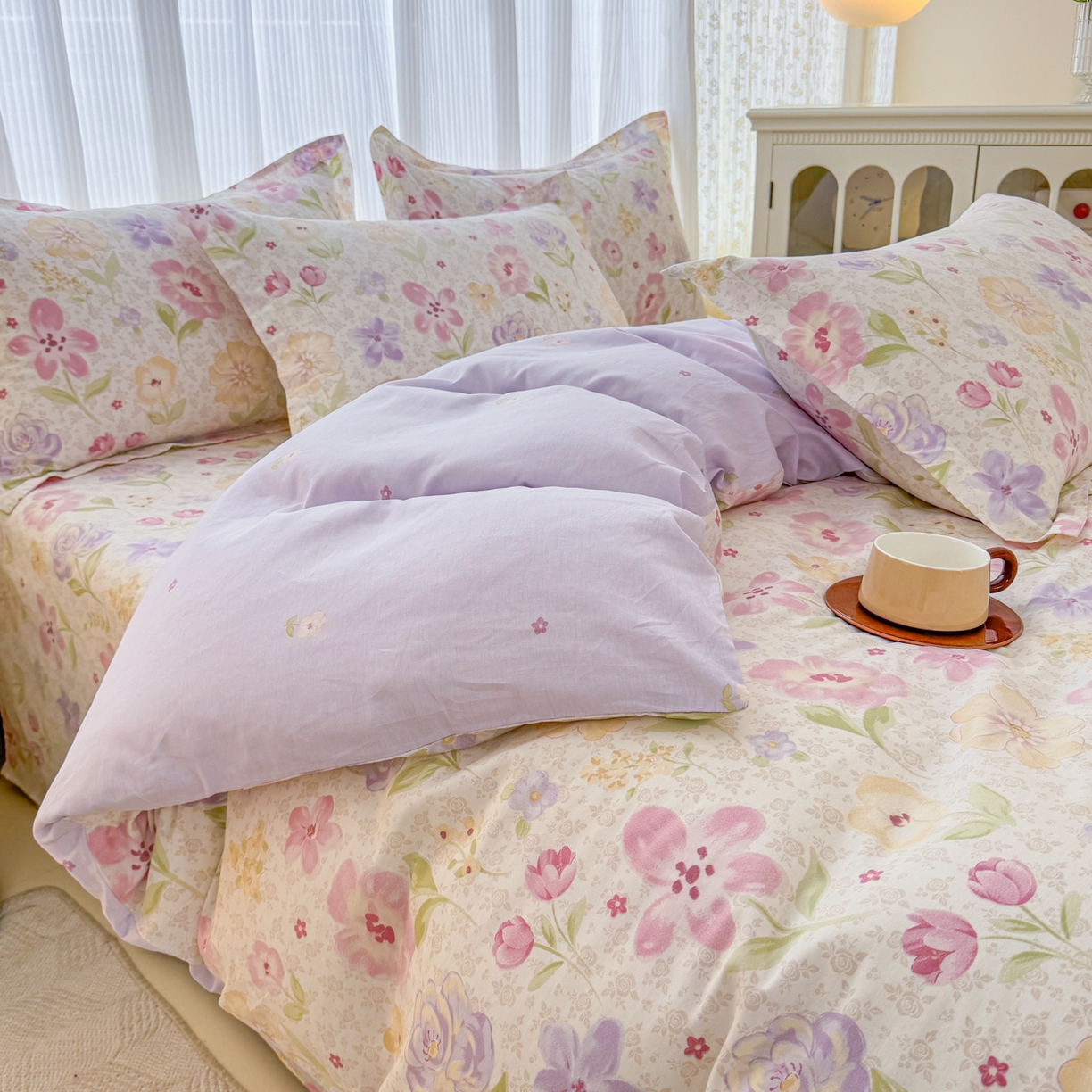 91家纺网 家纺一手货源 找家纺 安逸家纺 2026新款全棉纯棉印花12868系列-被套单件单被套 甜心花朵