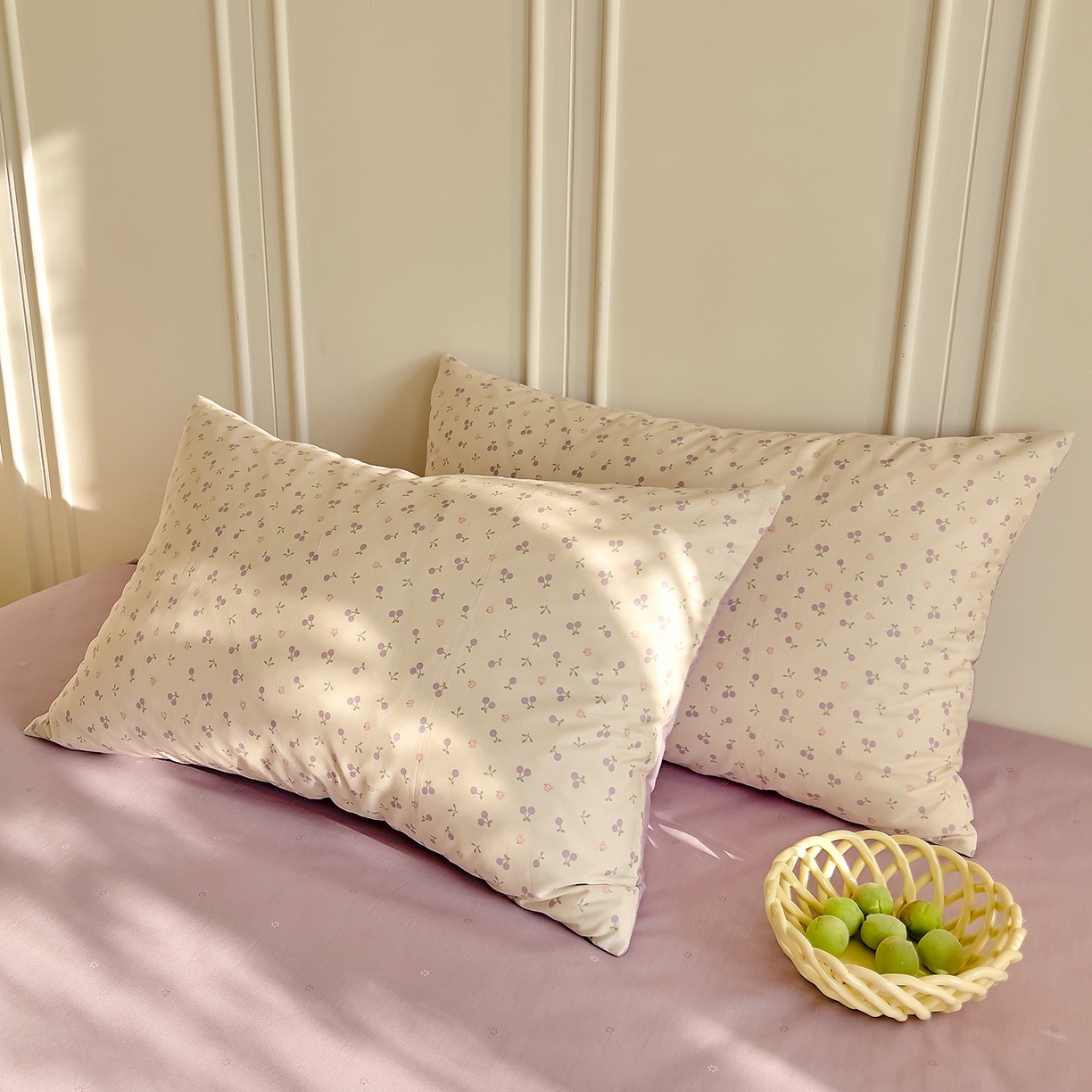 91家纺网 家纺一手货源 找家纺 DoDo 兜兜 2026新款全棉纯棉小碎花单枕套枕套单件单品枕套（可定做尺寸） 奶冻樱桃-紫