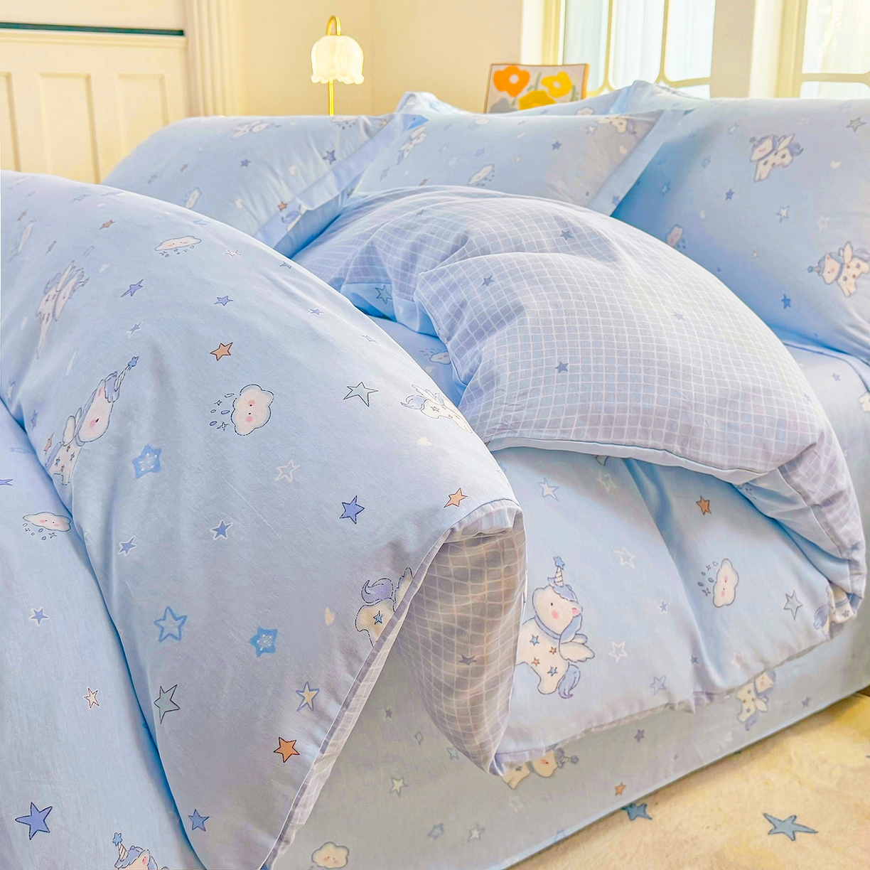 91家纺网 家纺一手货源 找家纺 安逸家纺 2026新款全棉纯棉印花12868系列-被套单件单被套 星星独角兽