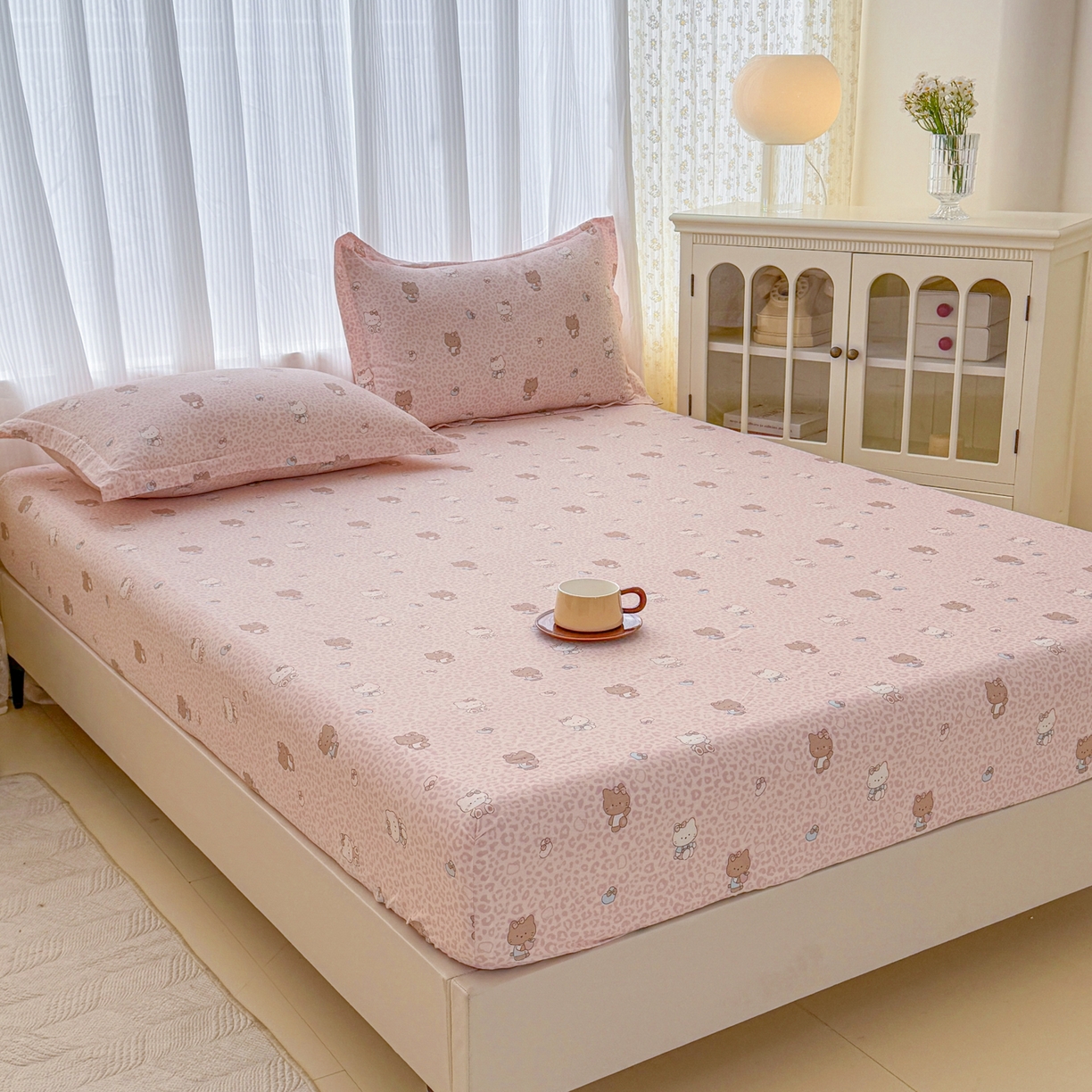 91家纺网 家纺一手货源 找家纺 安逸家纺 2026新款全棉纯棉印花12868系列-床笠单件单床笠 豹纹KT粉