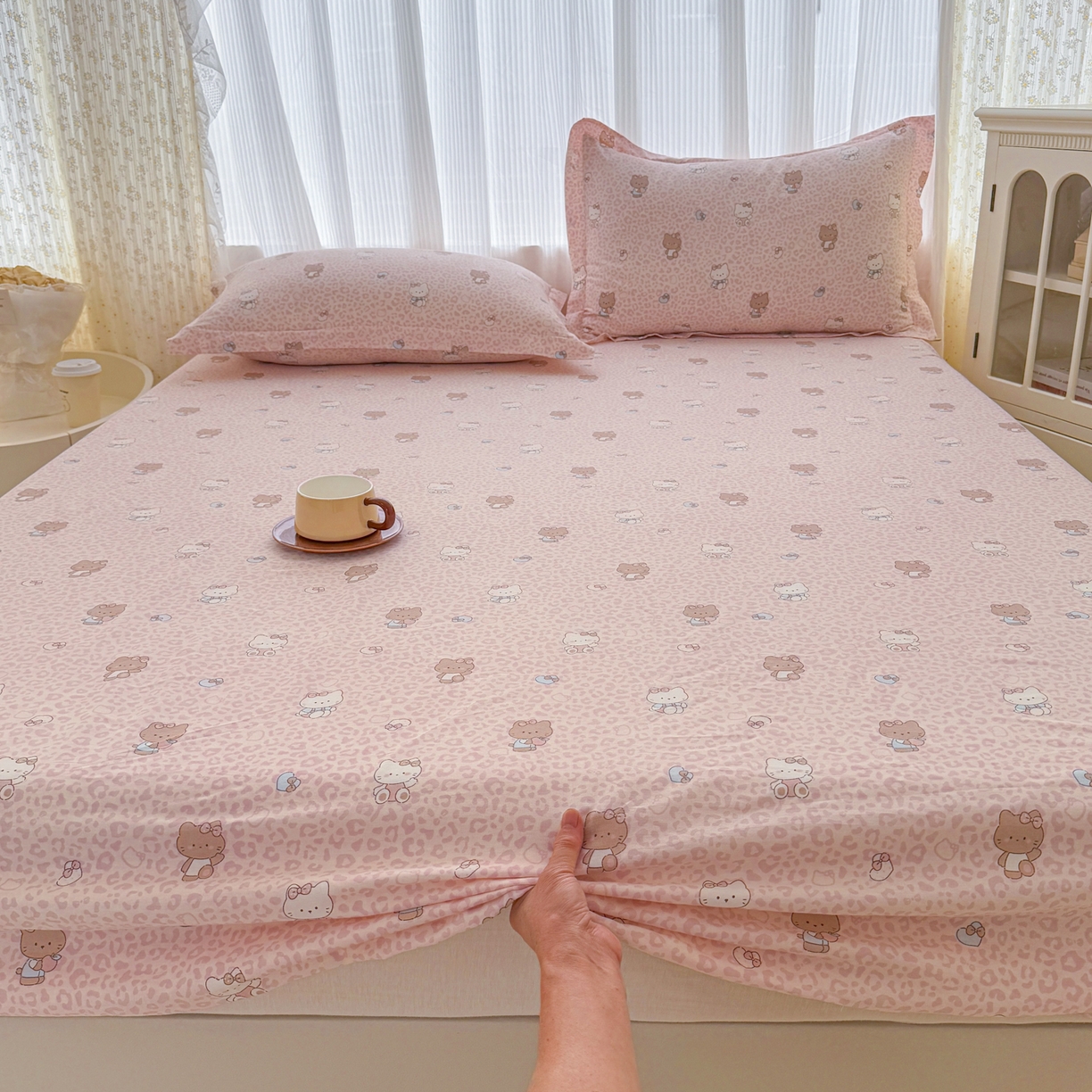 91家纺网 家纺一手货源 找家纺 安逸家纺 2026新款全棉纯棉印花12868系列-床笠单件单床笠 豹纹KT粉