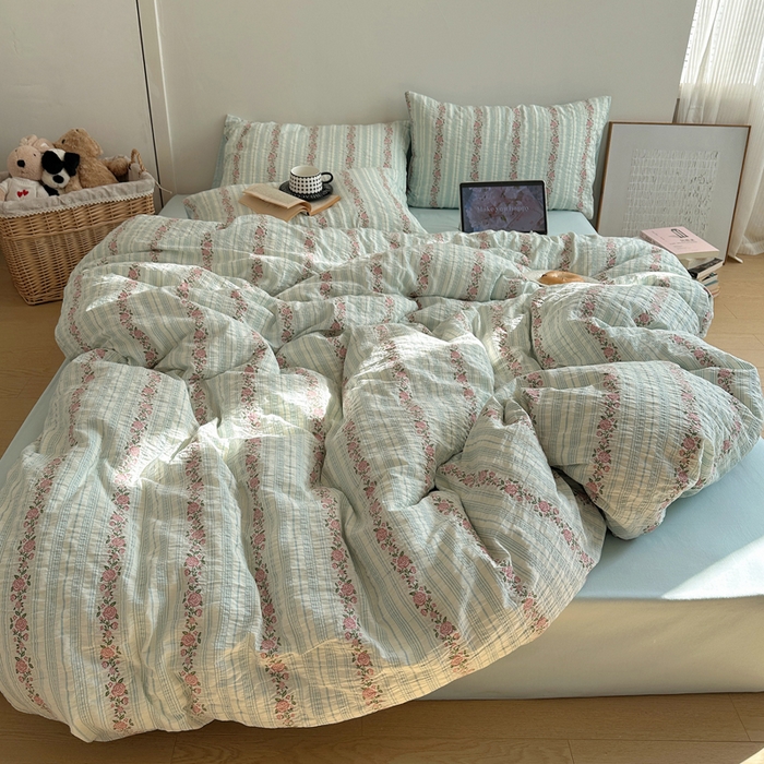 91家纺网 家纺一手货源 找家纺 （总）六巷胡同 2026新款韩系INS博主风40S全棉色织提花四件套