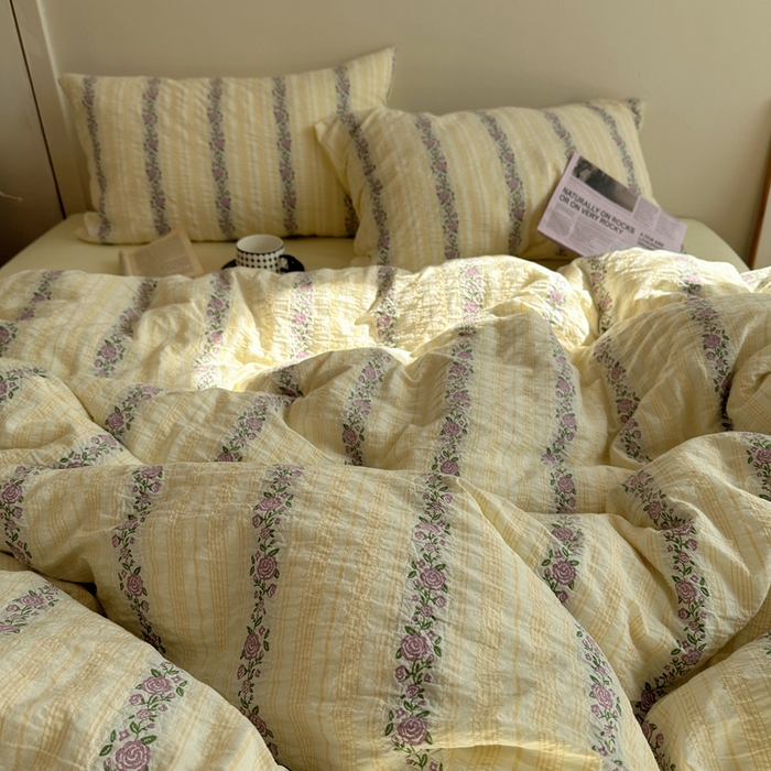 91家纺网 家纺一手货源 找家纺 六巷胡同 2026新款韩系INS博主风40S全棉色织提花四件套 弥花集-黄