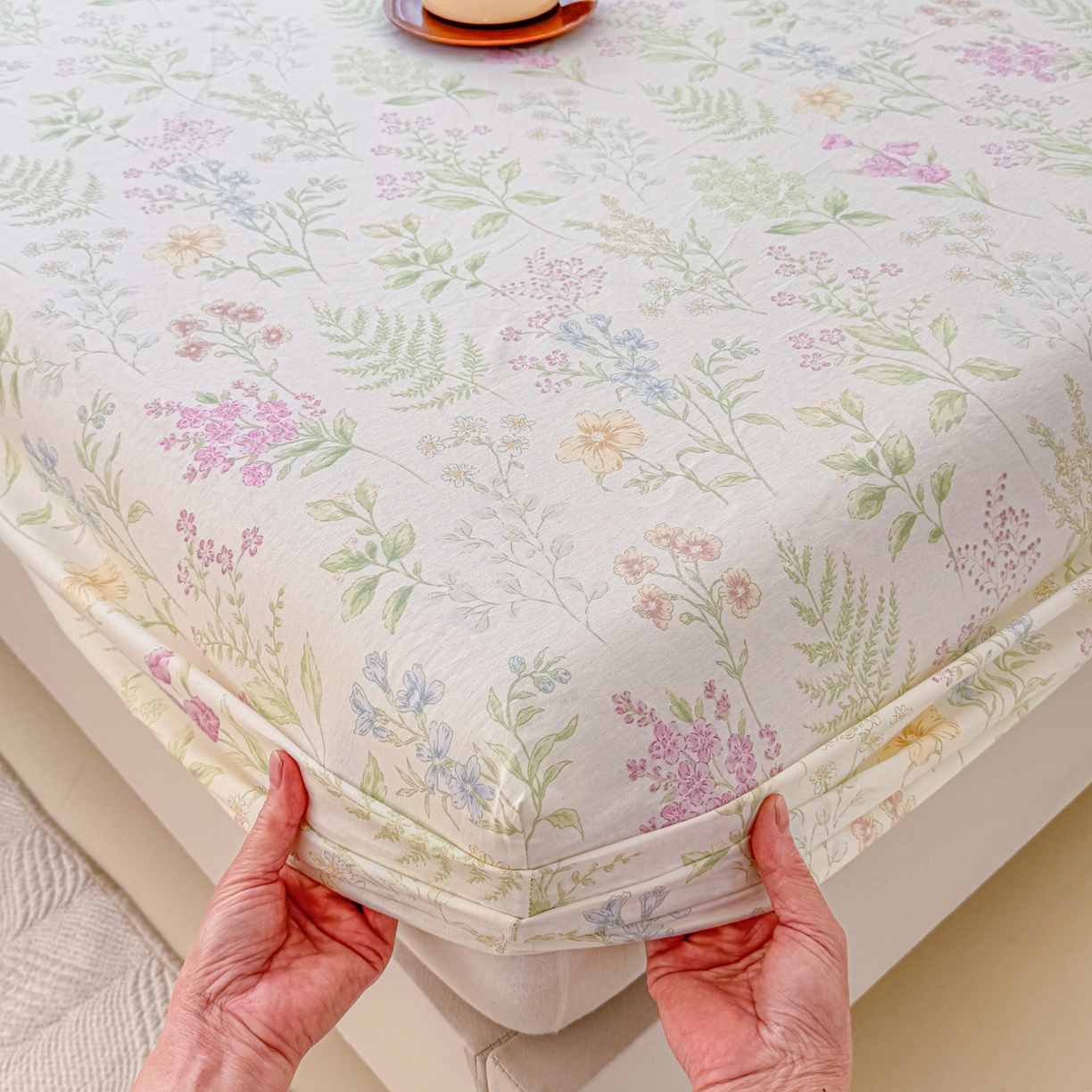 91家纺网 家纺一手货源 找家纺 安逸家纺 2026新款全棉纯棉印花12868系列-床笠单件单床笠 花田妙语