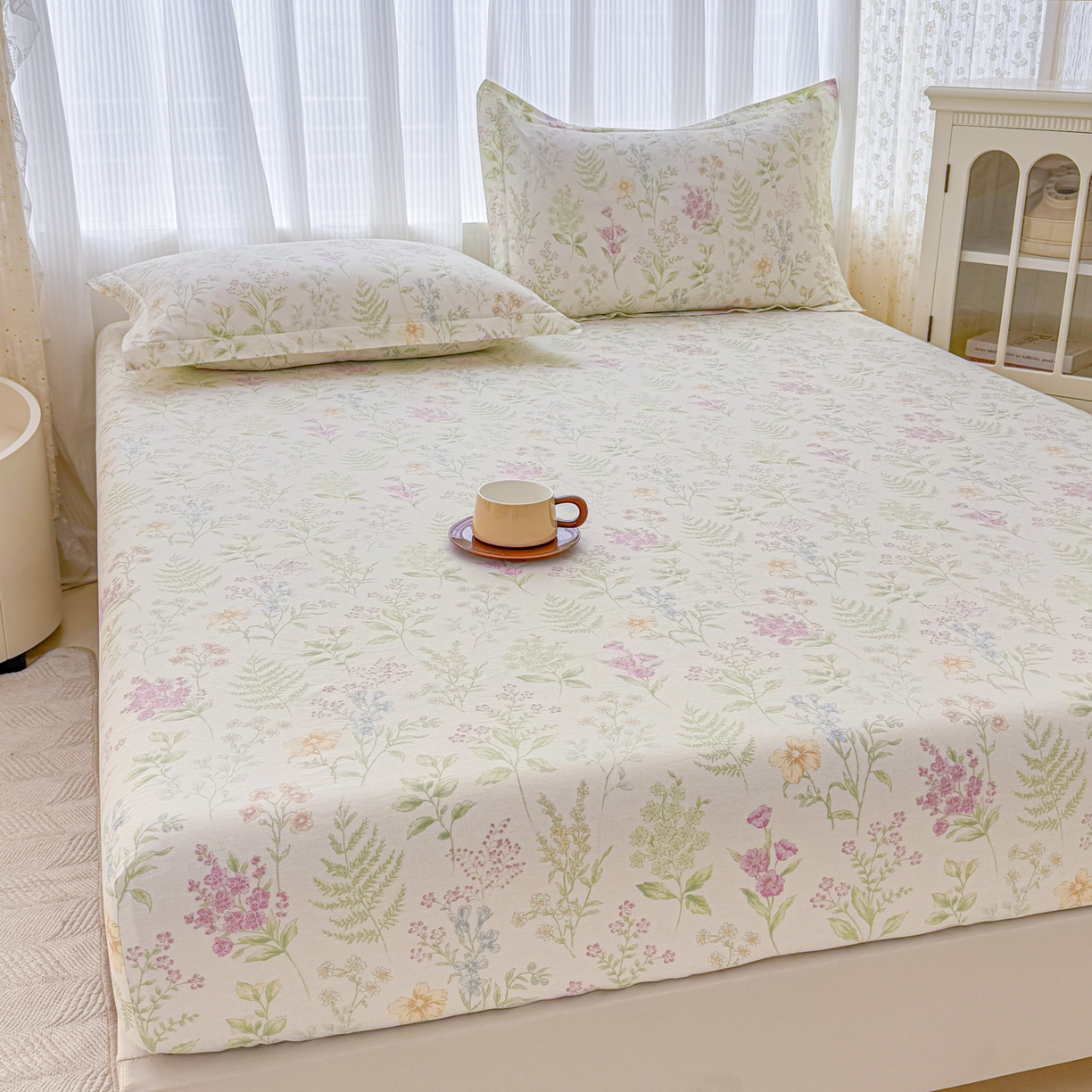 91家纺网 家纺一手货源 找家纺 安逸家纺 2026新款全棉纯棉印花12868系列-床笠单件单床笠 花田妙语