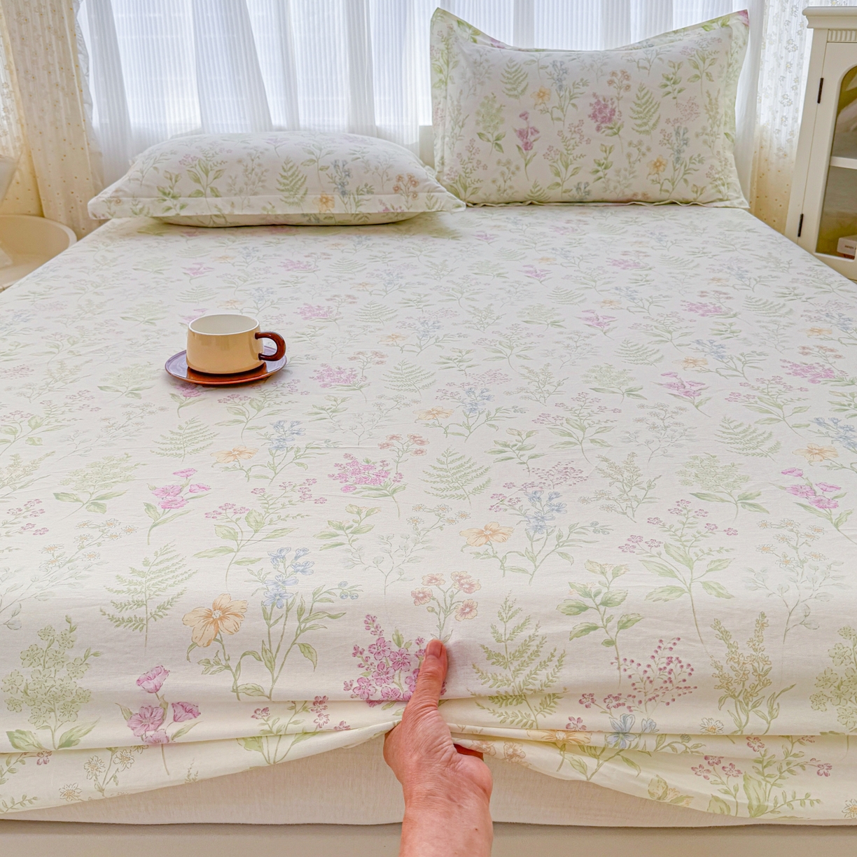 91家纺网 家纺一手货源 找家纺 安逸家纺 2026新款全棉纯棉印花12868系列-床笠单件单床笠 花田妙语