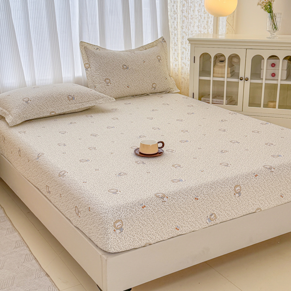 91家纺网 家纺一手货源 找家纺 安逸家纺 2026新款全棉纯棉印花12868系列-床笠单件单床笠 花园狮子狗