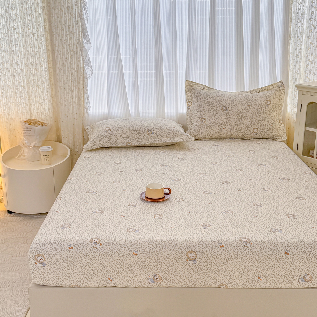 91家纺网 家纺一手货源 找家纺 安逸家纺 2026新款全棉纯棉印花12868系列-床笠单件单床笠 花园狮子狗