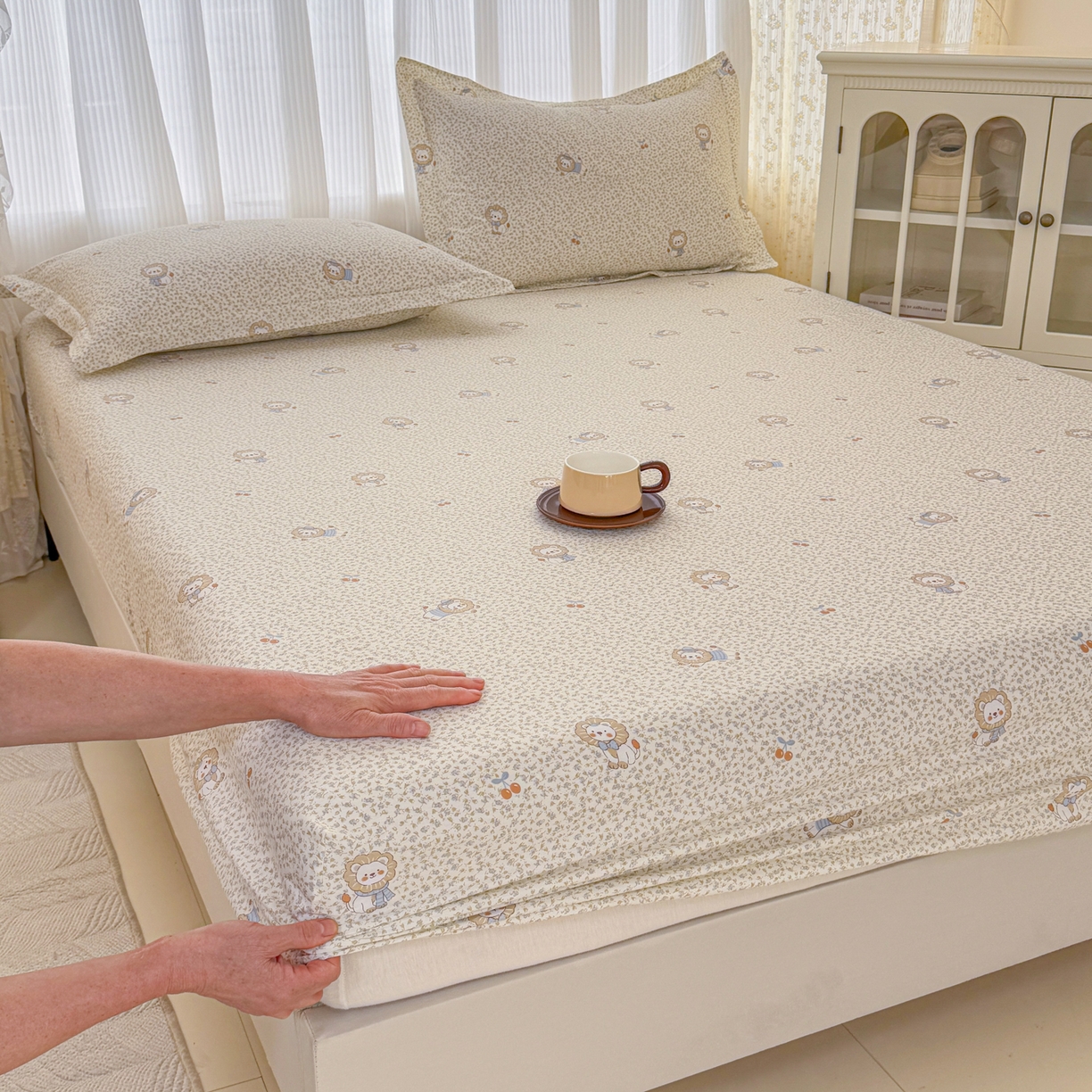 91家纺网 家纺一手货源 找家纺 安逸家纺 2026新款全棉纯棉印花12868系列-床笠单件单床笠 花园狮子狗