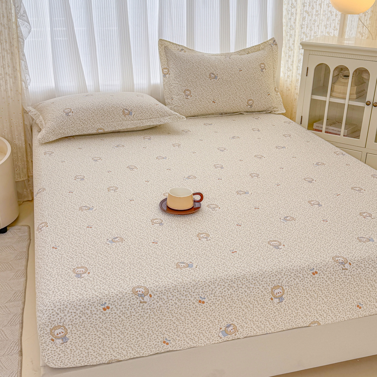 91家纺网 家纺一手货源 找家纺 安逸家纺 2026新款全棉纯棉印花12868系列-床笠单件单床笠 花园狮子狗