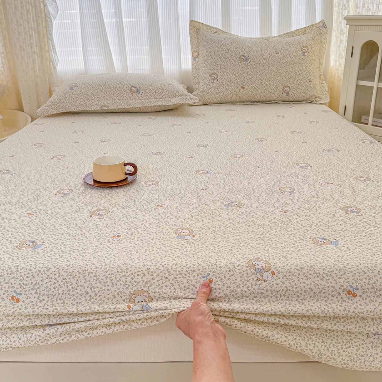 91家纺网 家纺一手货源 找家纺 安逸家纺 2026新款全棉纯棉印花12868系列-床笠单件单床笠 花园狮子狗