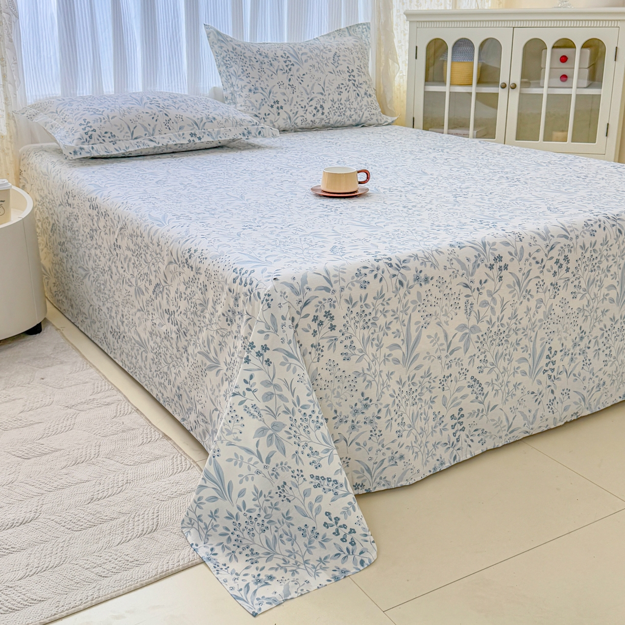 91家纺网 家纺一手货源 找家纺 安逸家纺 2026新款全棉纯棉印花12868系列-床单单件单床单 蓝沫