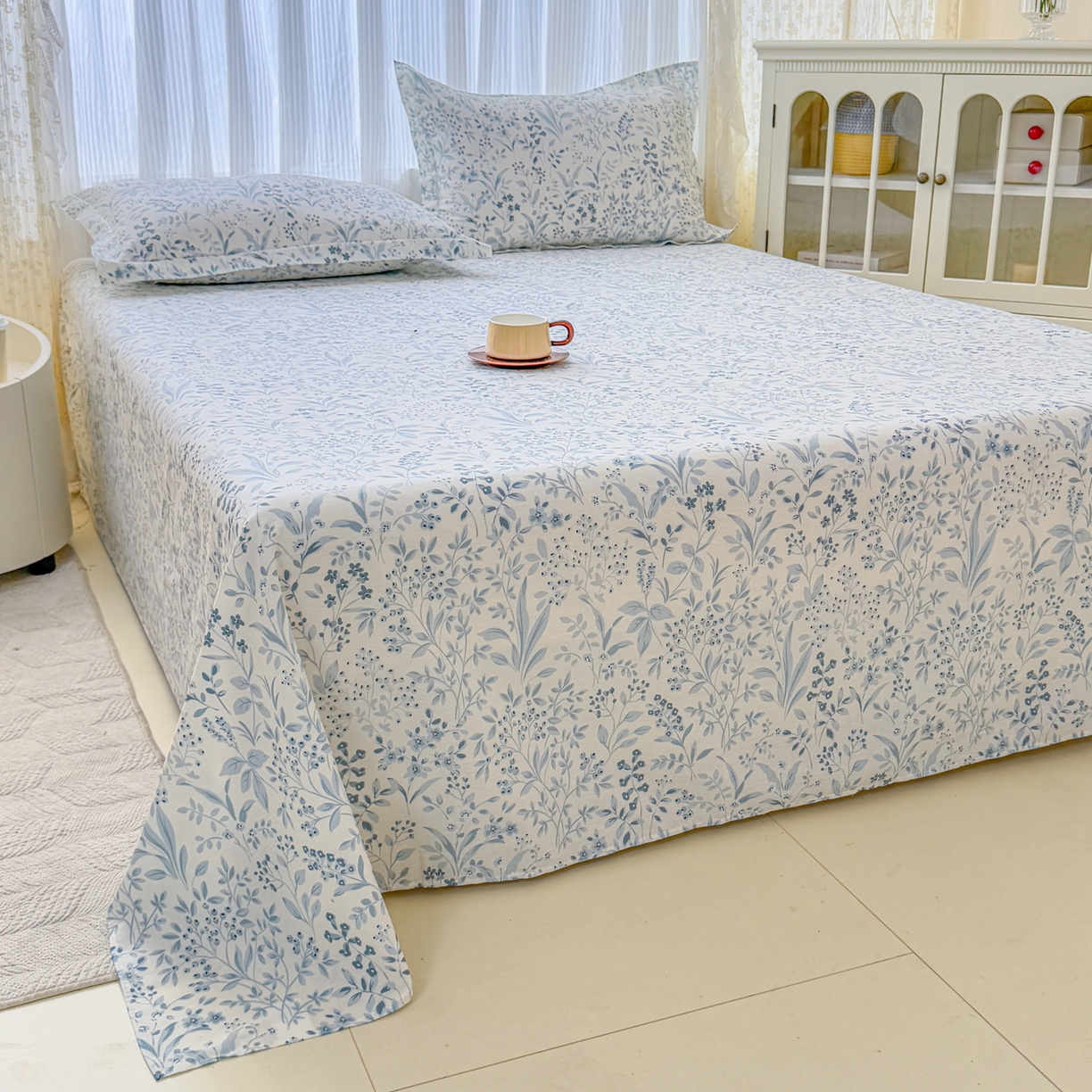 91家纺网 家纺一手货源 找家纺 安逸家纺 2026新款全棉纯棉印花12868系列-床单单件单床单 蓝沫