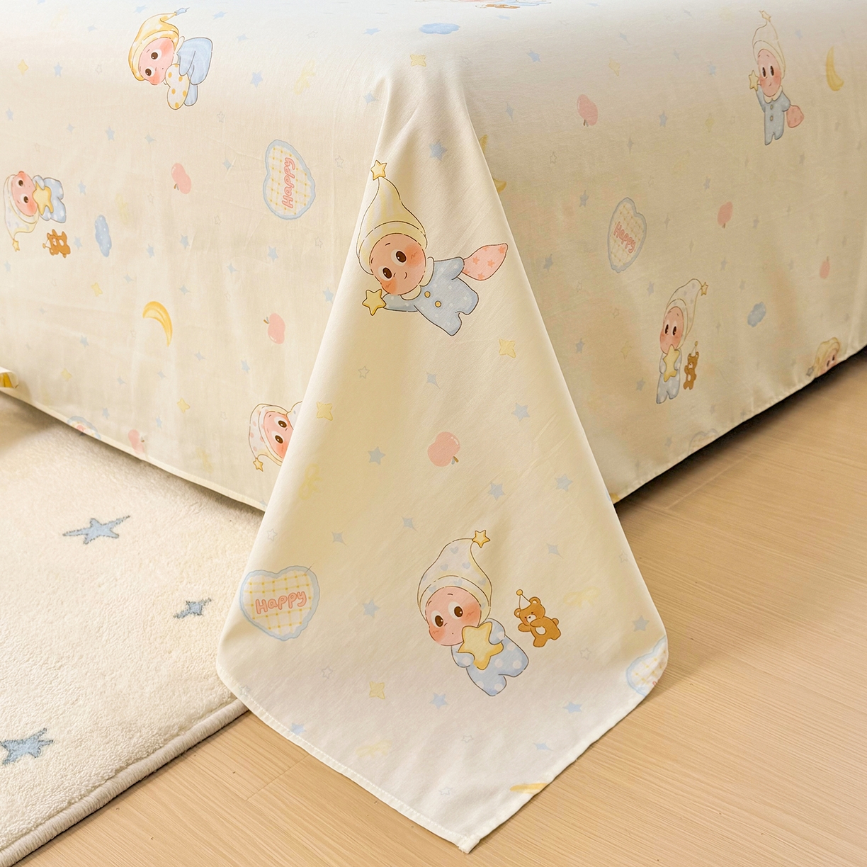 91家纺网 家纺一手货源 找家纺 安逸家纺 2026新款全棉纯棉印花12868系列-床单单件单床单 蓝色星星人